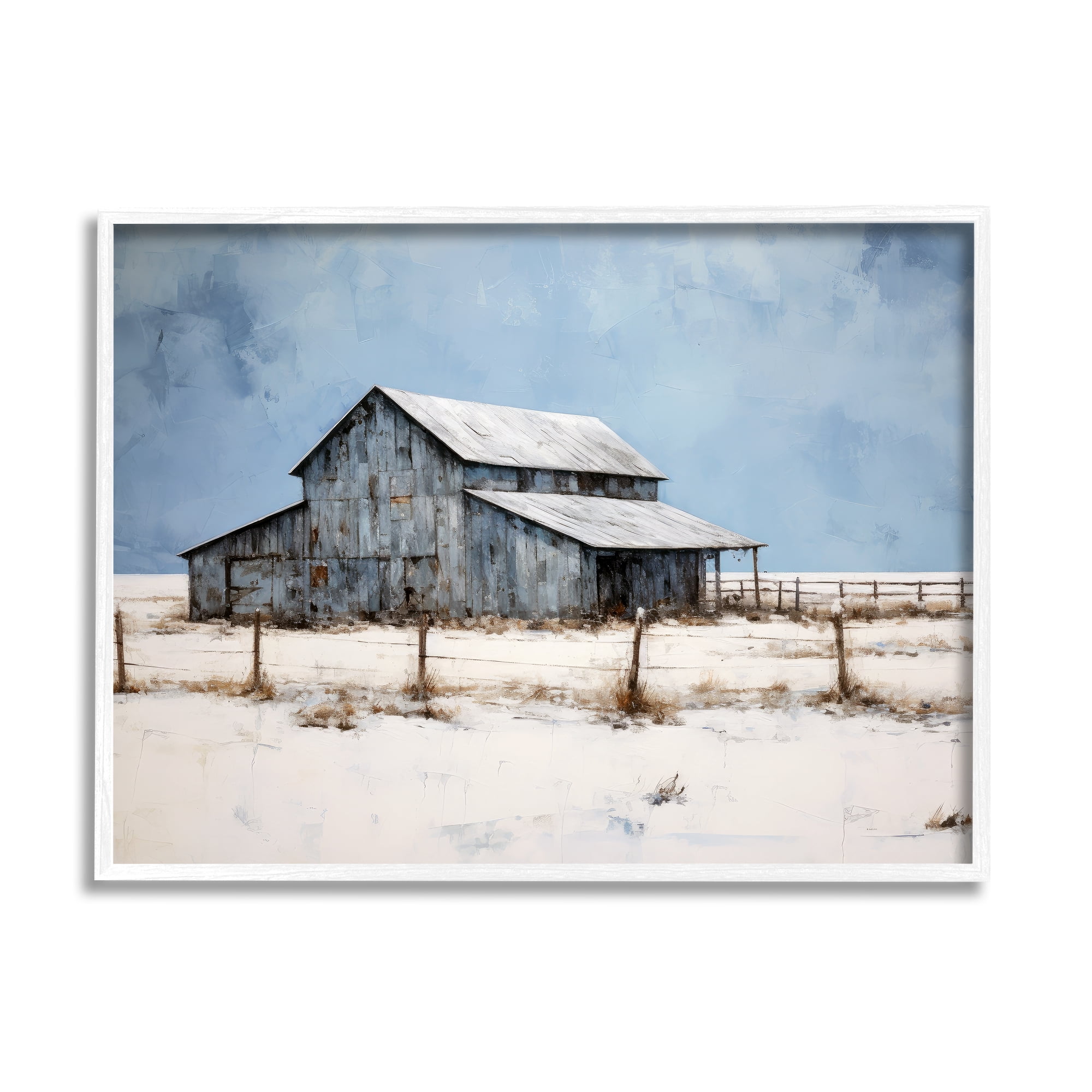 Stupell Industries Winter Barn Landscape Landscape Painting White Framed Art Print Wall Art, 20 x 16