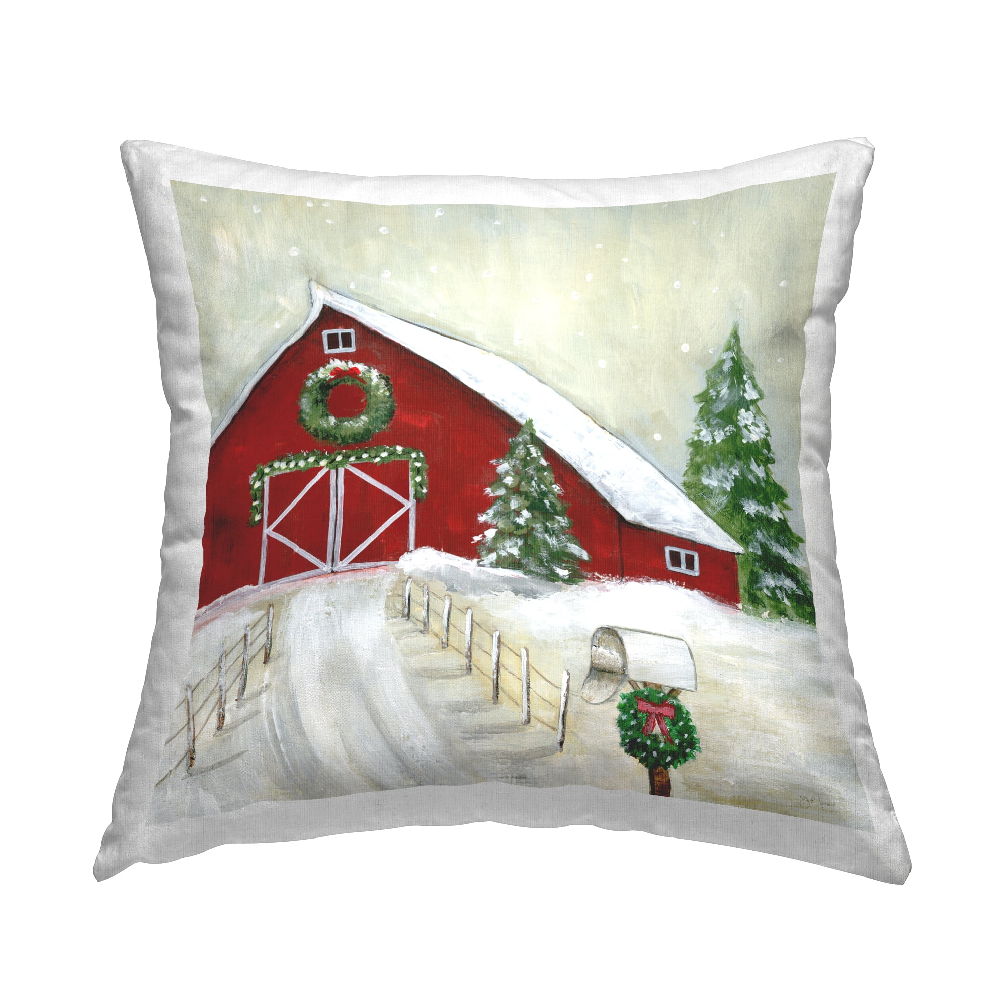 Stupell Industries Winter Barn Scenery Decorative Printed Throw Pillow, 18 x 18