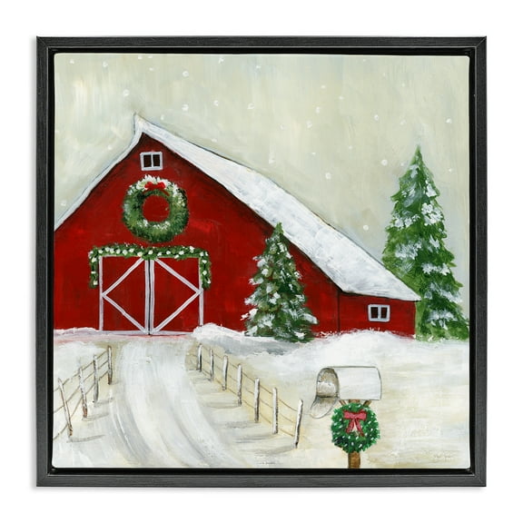 Stupell Industries Winter Barn Scenery Holiday Painting Black Floater Framed Canvas Art Prints Wall Art, 18 x 18