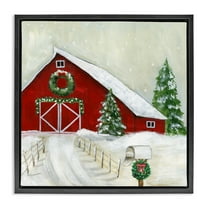 Stupell Industries Winter Barn Scenery Holiday Painting Black Floater Framed Canvas Art Prints Wall Art, 18 x 18