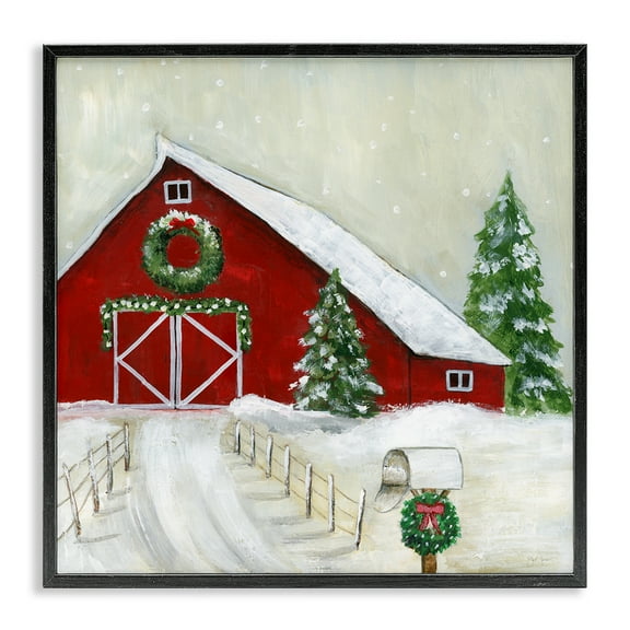 Stupell Industries Winter Barn Scenery Holiday Painting Black Framed Art Prints Wall Art, 12 x 12