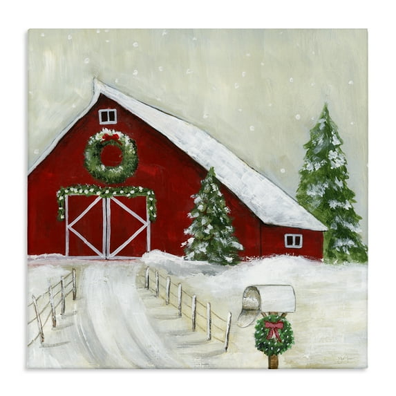Stupell Industries Winter Barn Scenery Holiday Painting Gallery Wrapped Canvas Art Prints Wall Art, 30 x 30
