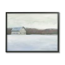 Stupell Industries Winter Barn with Snow Country Farm Landscape Landscape Painting Black Framed Art Print Wall Art, 16 x 20
