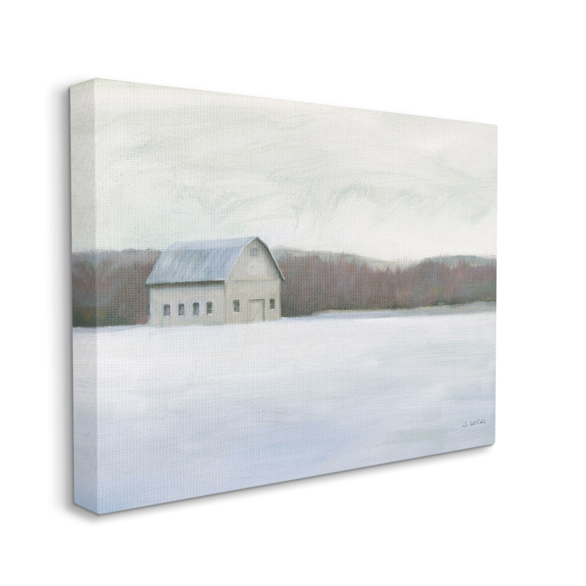 Stupell Industries Winter Barn with Snow Country Farm Landscape Landscape Painting Gallery Wrapped Canvas Print Wall Art, 16 x 20