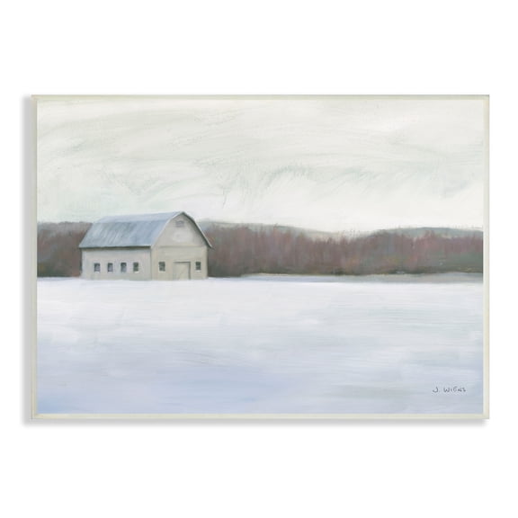 Stupell Industries Winter Barn with Snow Country Farm Landscape Landscape Painting Unframed Art Print Wall Art, 10 x 15