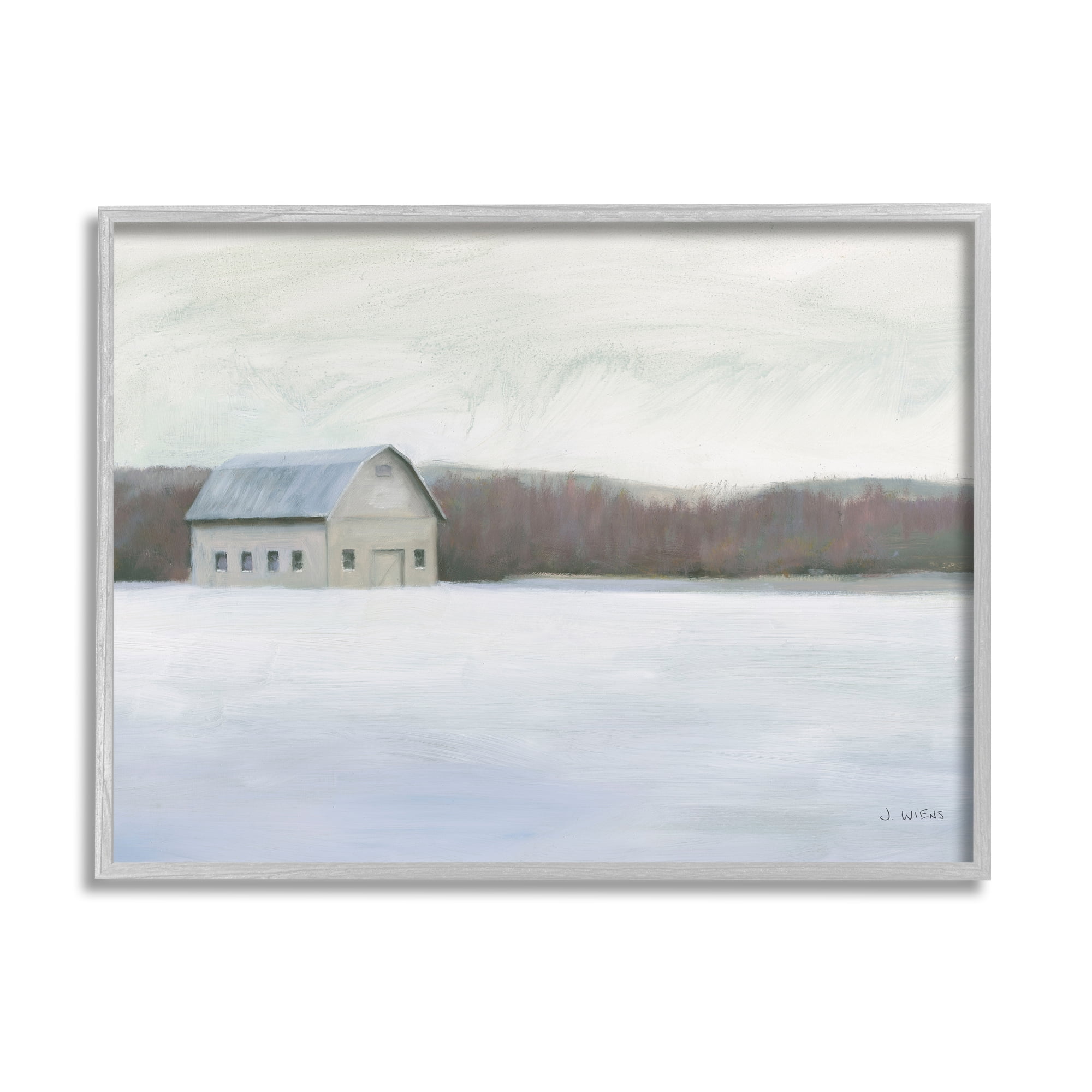 Stupell Industries Winter Barn with Snow Country Farm Landscape Paintings Gray Framed Art Print Wall Art, 16x20, by James Wiens