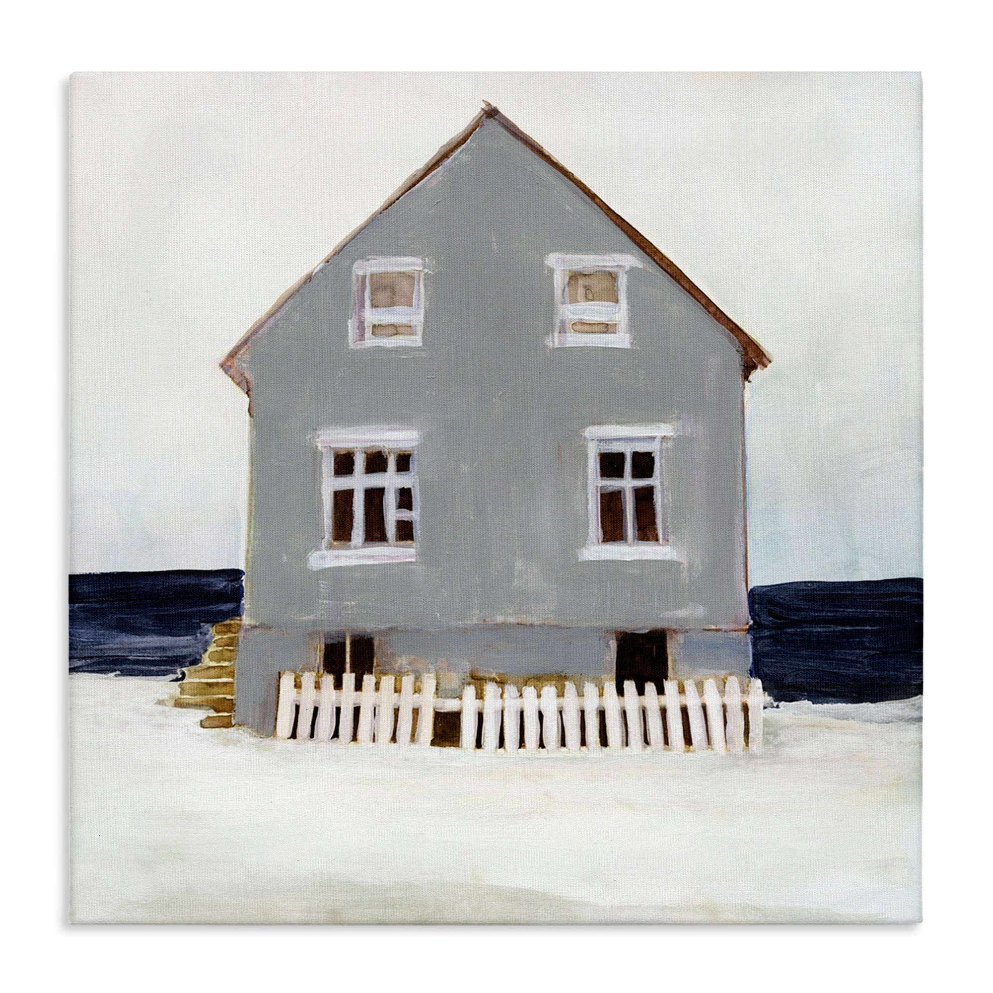 Stupell Industries Winter Beach House Landscape Cool Coast Line Nature Painting Gallery Wrapped Canvas Art Print Wall Art, 24 x 24