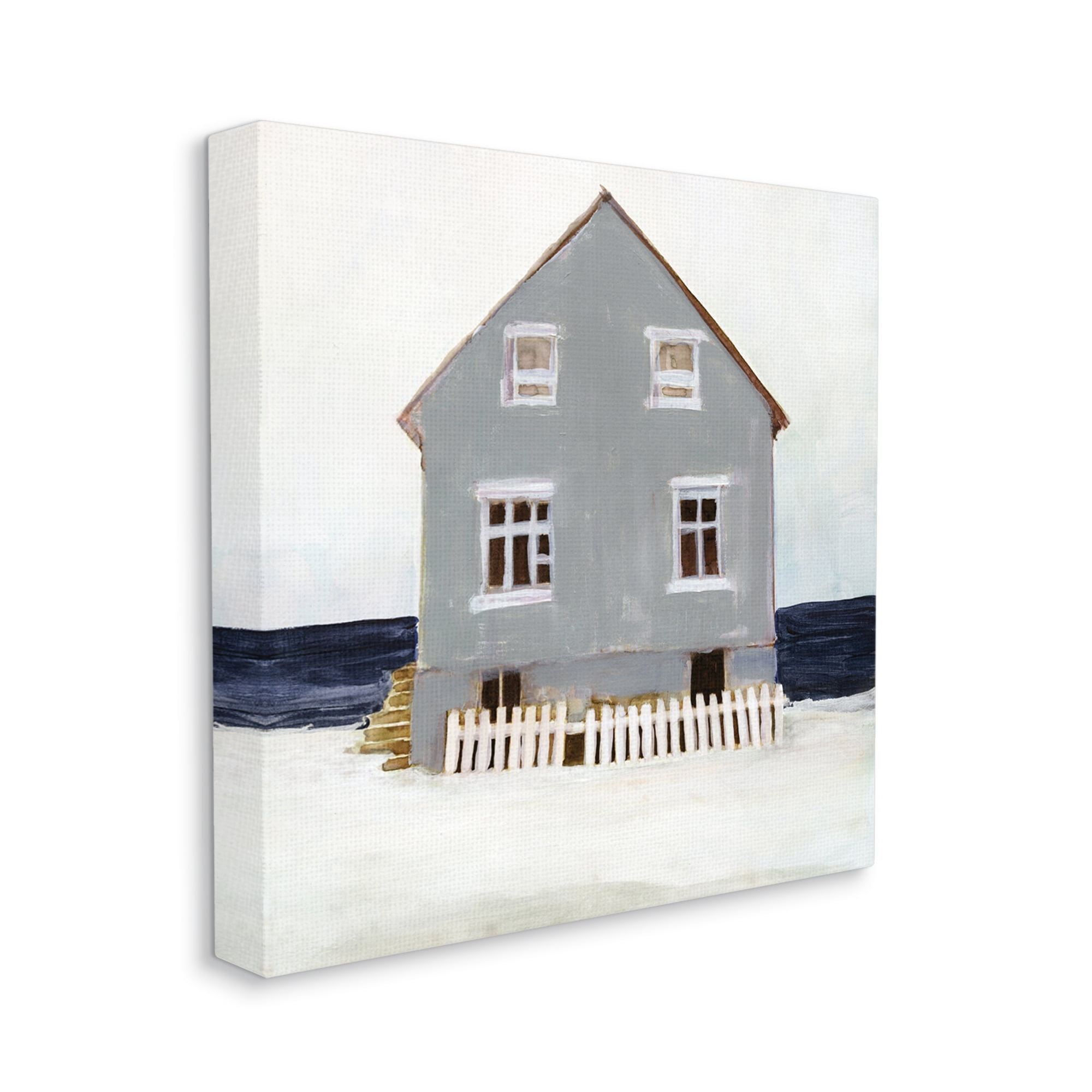 Stupell Industries Winter Beach House Landscape Cool Coast Line Nature Painting Gallery Wrapped Canvas Art Print Wall Art, 36 x 36