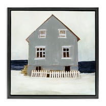 Stupell Industries Winter Beach House Landscape Nature Painting Black Floater Framed Canvas Art Print Wall Art, 18 x 18