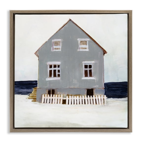 Stupell Industries Contemporary Winter Beach House Landscape Brown Floating Frame Canvas Art, 18 x 18, by Stellar Design Studio