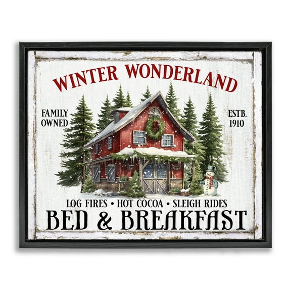 Stupell Industries Winter Bed & Breakfast Holiday Painting Black Floater Framed Canvas Art Prints Wall Art, 21 x 17