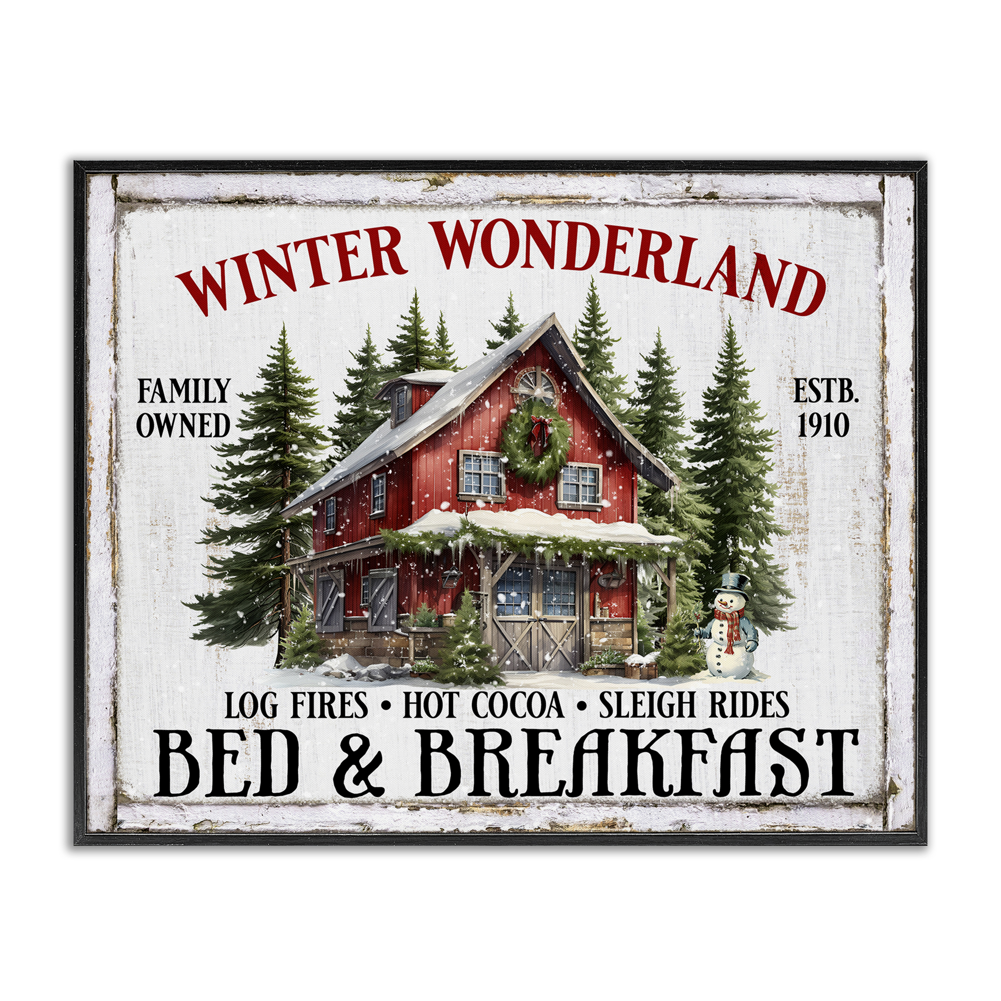 Stupell Industries Winter Bed & Breakfast Holiday Painting Black Framed Art Prints Wall Art, 30 x 24