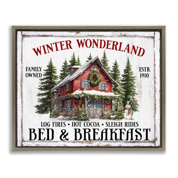 Stupell Industries Farmhouse Winter Bed & Breakfast Brown Floating Frame Canvas Art, 21 x 17, by Creatif Belle