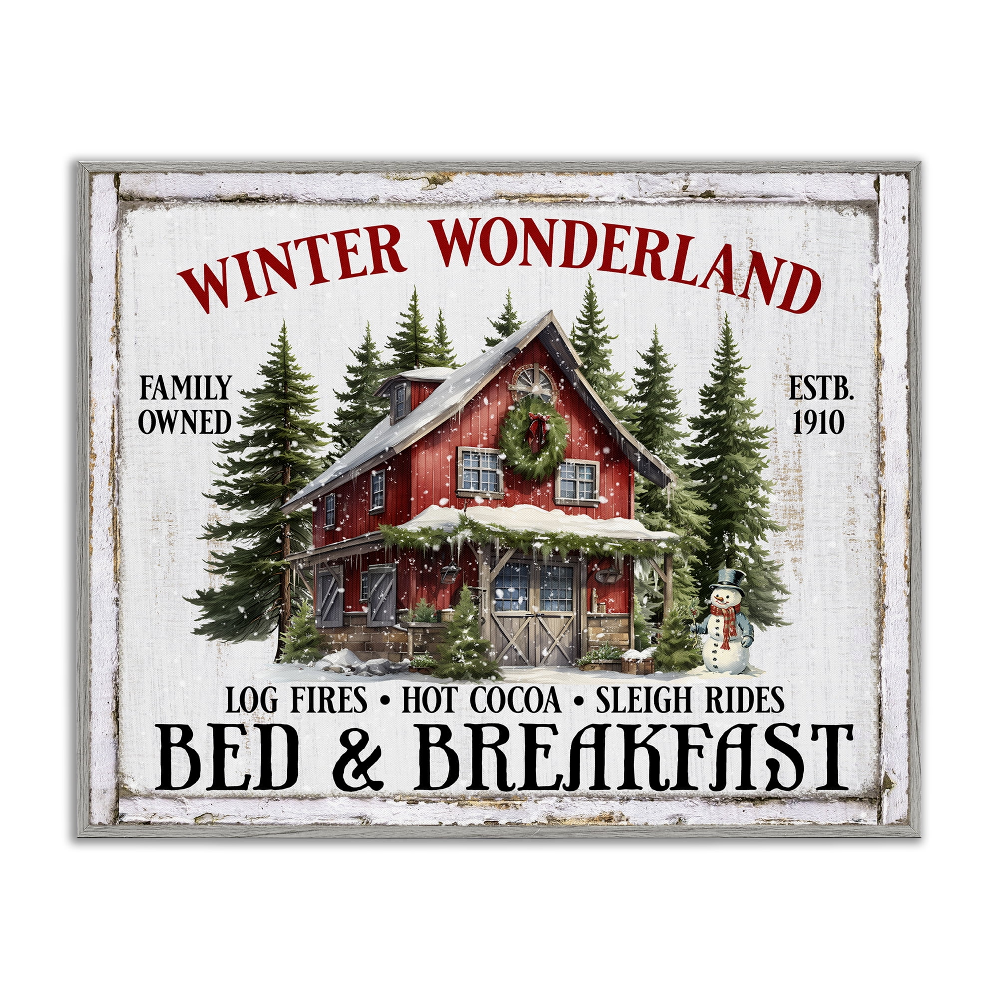 Stupell Industries Winter Bed & Breakfast Holiday Painting Gray Framed Art Prints Wall Art, 20 x 16