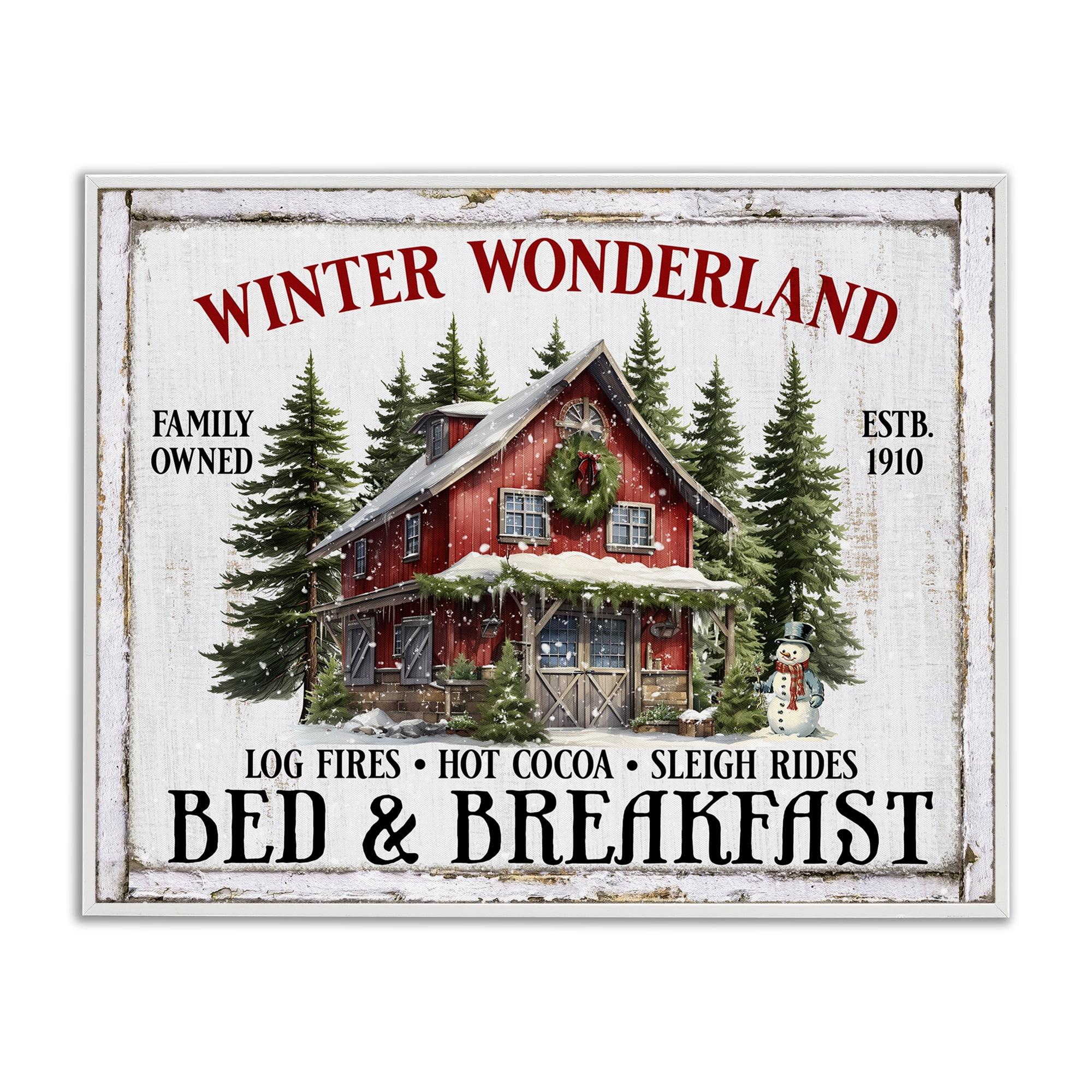 Stupell Industries Winter Bed & Breakfast Holiday Painting White Framed Art Prints Wall Art, 20 x 16
