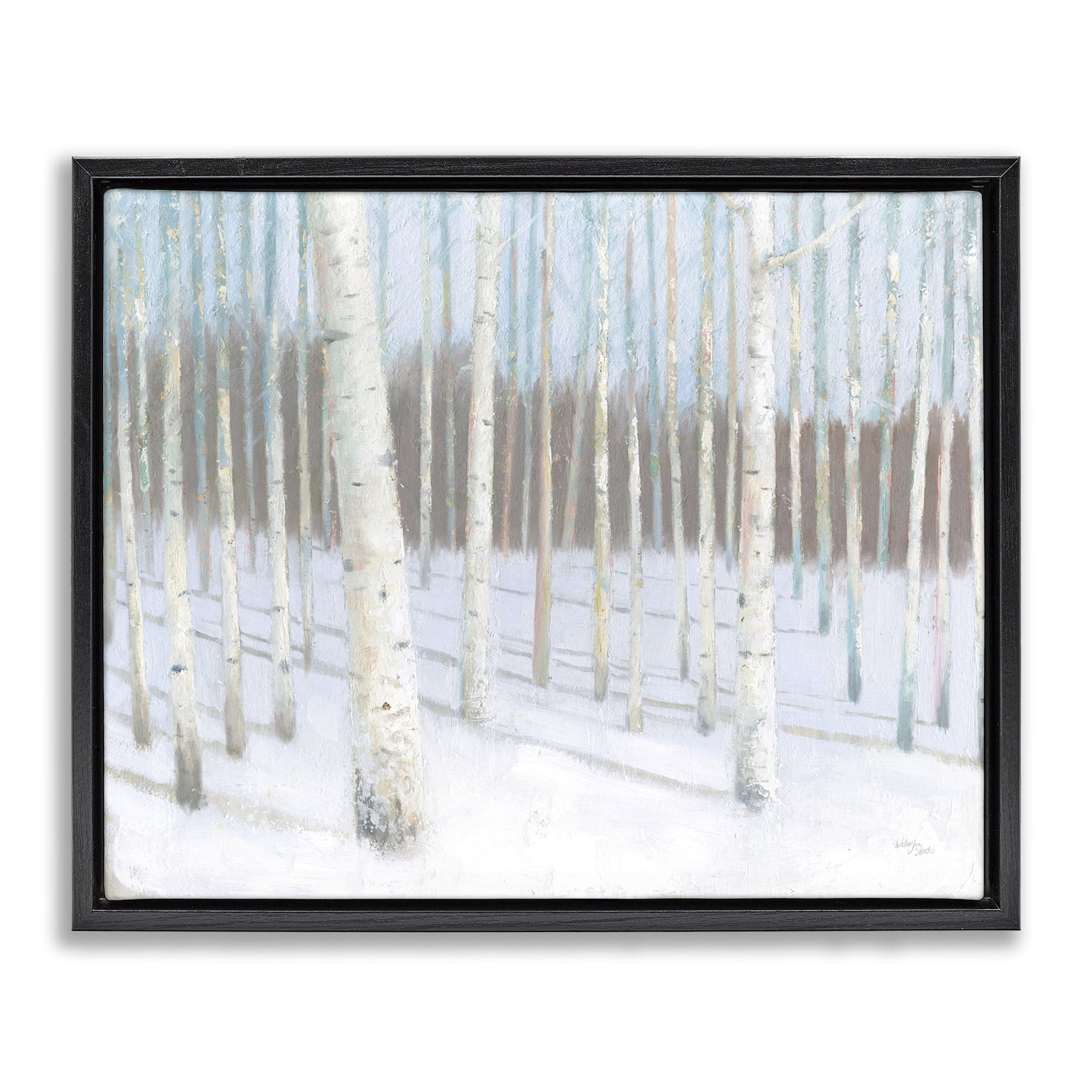 Stupell Industries Winter Birch Forest Landscape & Nature Painting Black Floater Framed Canvas Art Print Wall Art, 31 x 25