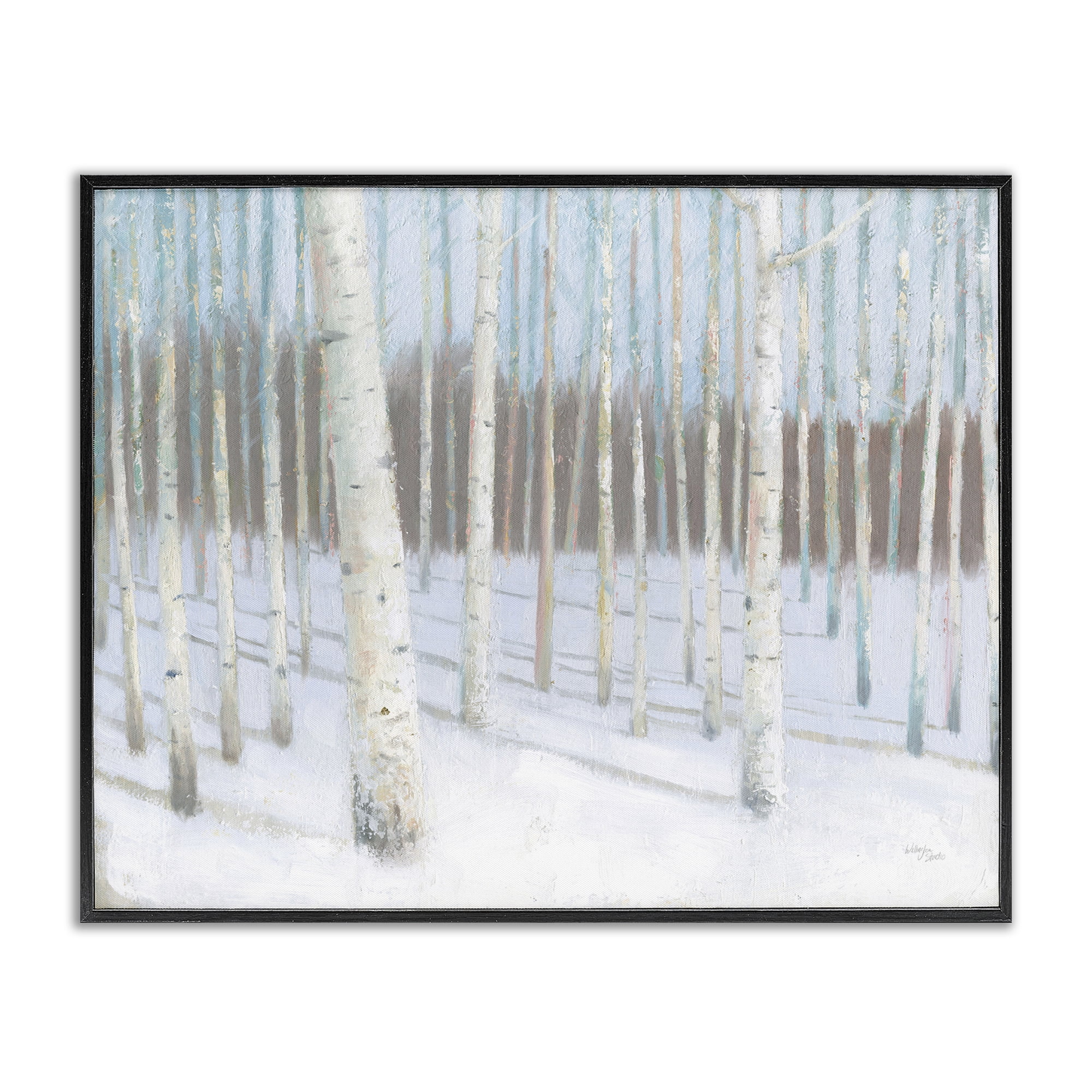 Stupell Industries Winter Birch Forest Landscape & Nature Painting Black Framed Art Print Wall Art, 30 x 24