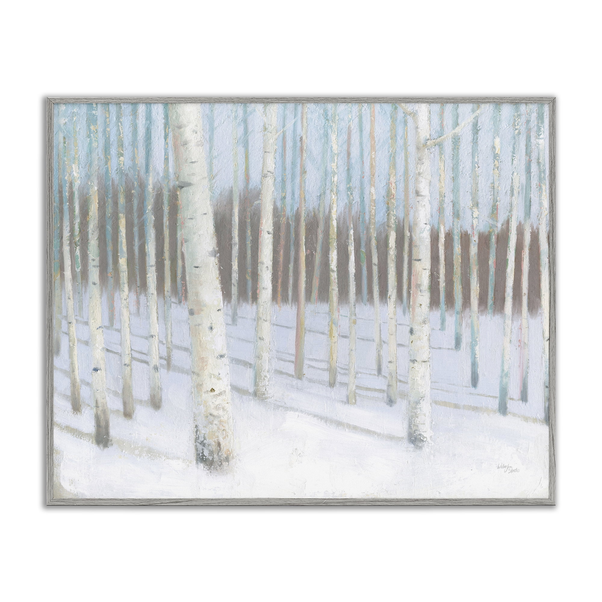 Stupell Industries Winter Birch Forest Landscape & Nature Painting Gray Framed Art Print Wall Art, 14 x 11