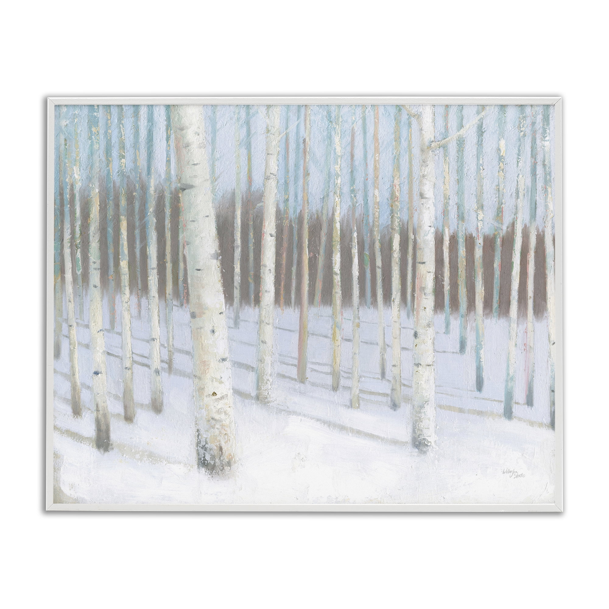 Stupell Industries Winter Birch Forest Landscape & Nature Painting White Framed Art Print Wall Art, 14 x 11