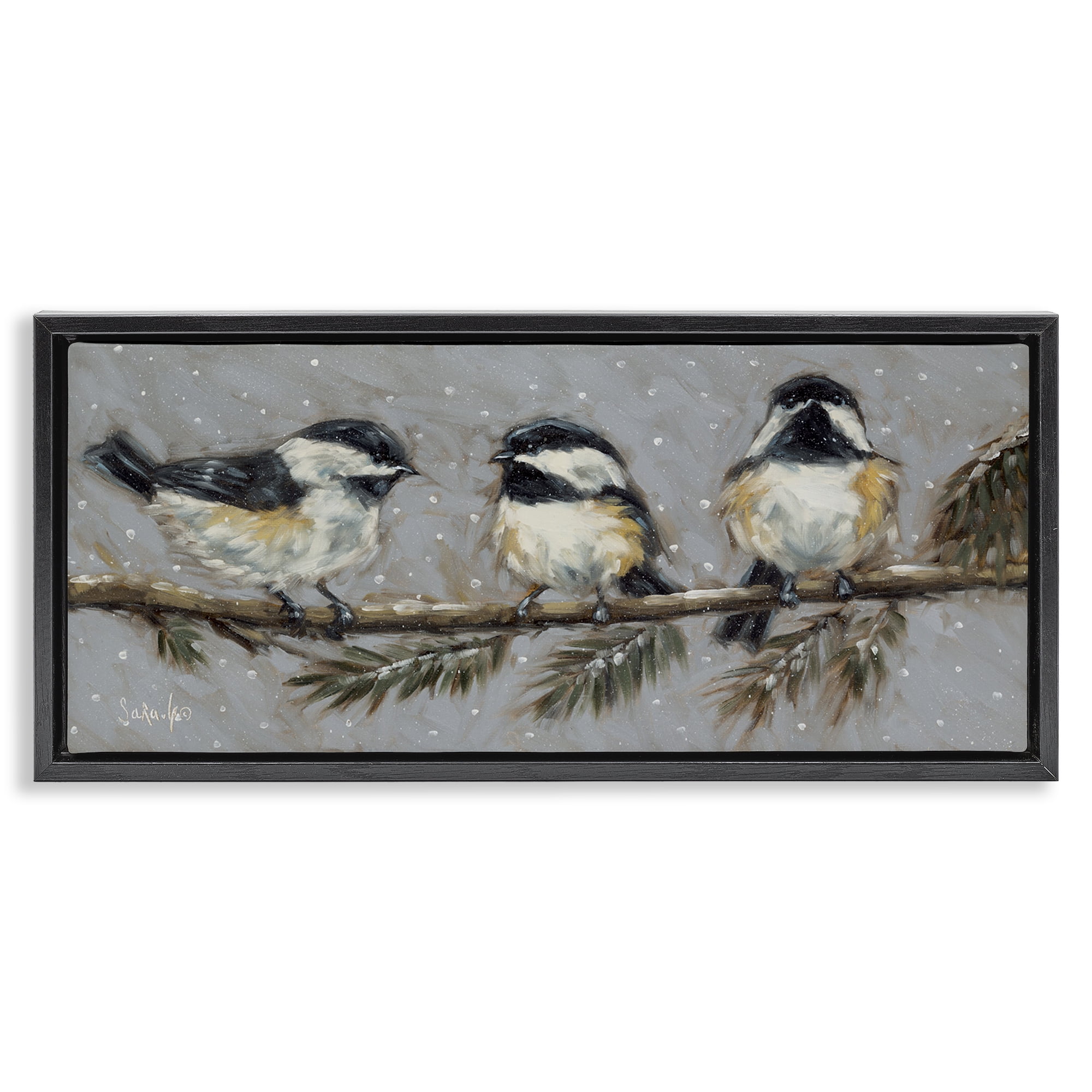 Stupell Industries Winter Bird Trio Animals & Insects Painting Black Floater Framed Canvas Art Print Wall Art, 31 x 14