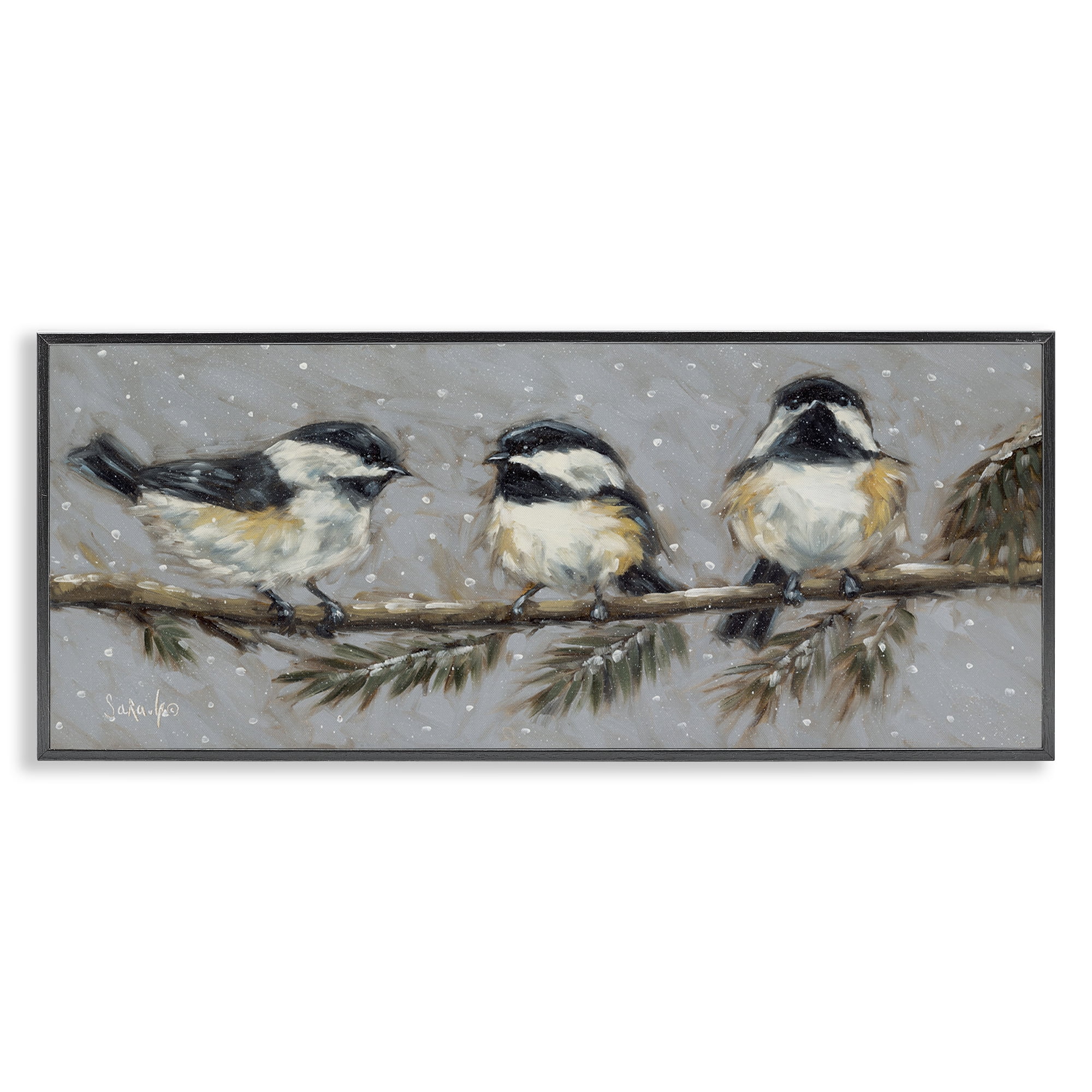 Stupell Industries Winter Bird Trio Animals & Insects Painting Black Framed Art Print Wall Art, 24 x 10