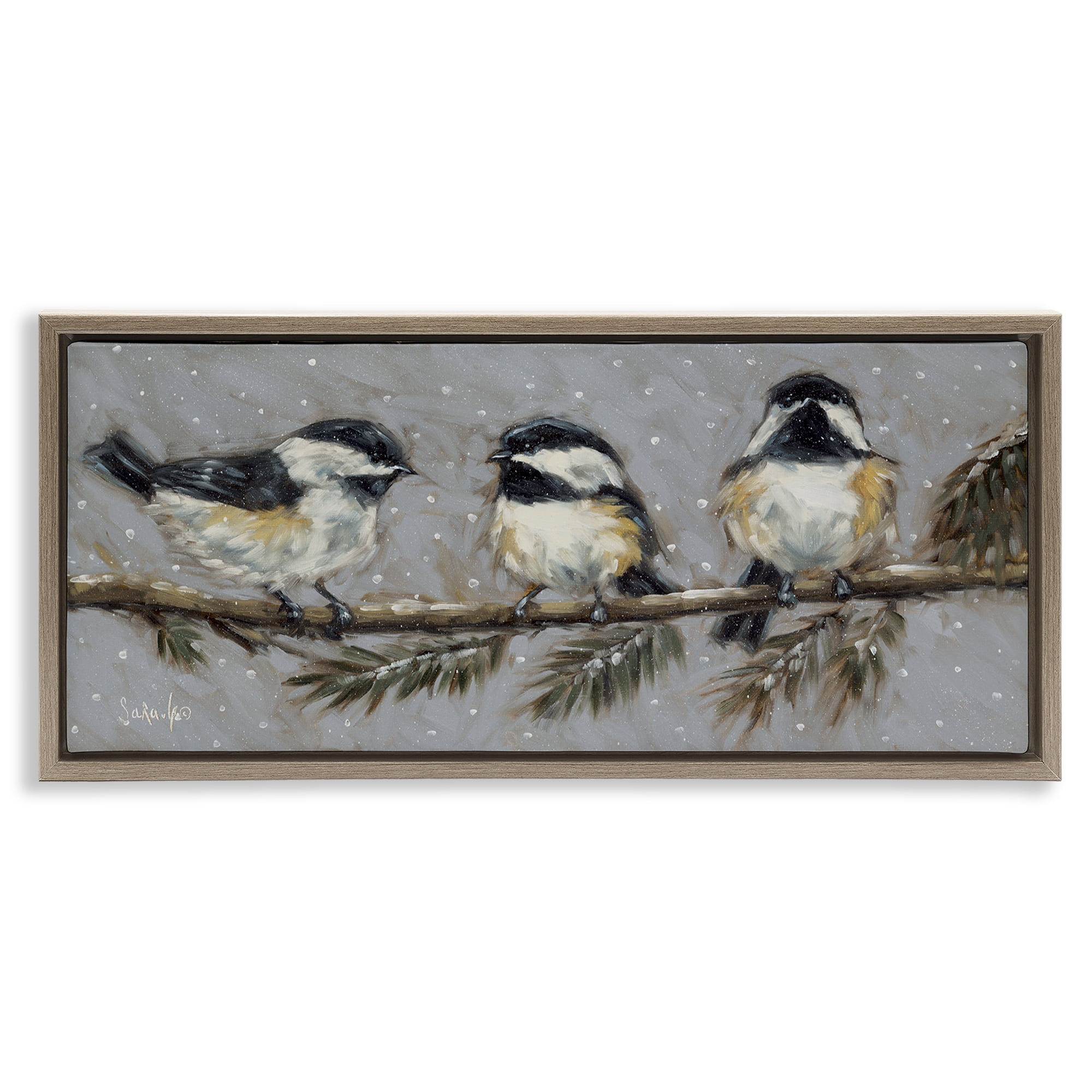 Stupell Industries Winter Bird Trio Animals & Insects Painting Brown Floater Framed Canvas Art Print Wall Art, 25 x 11