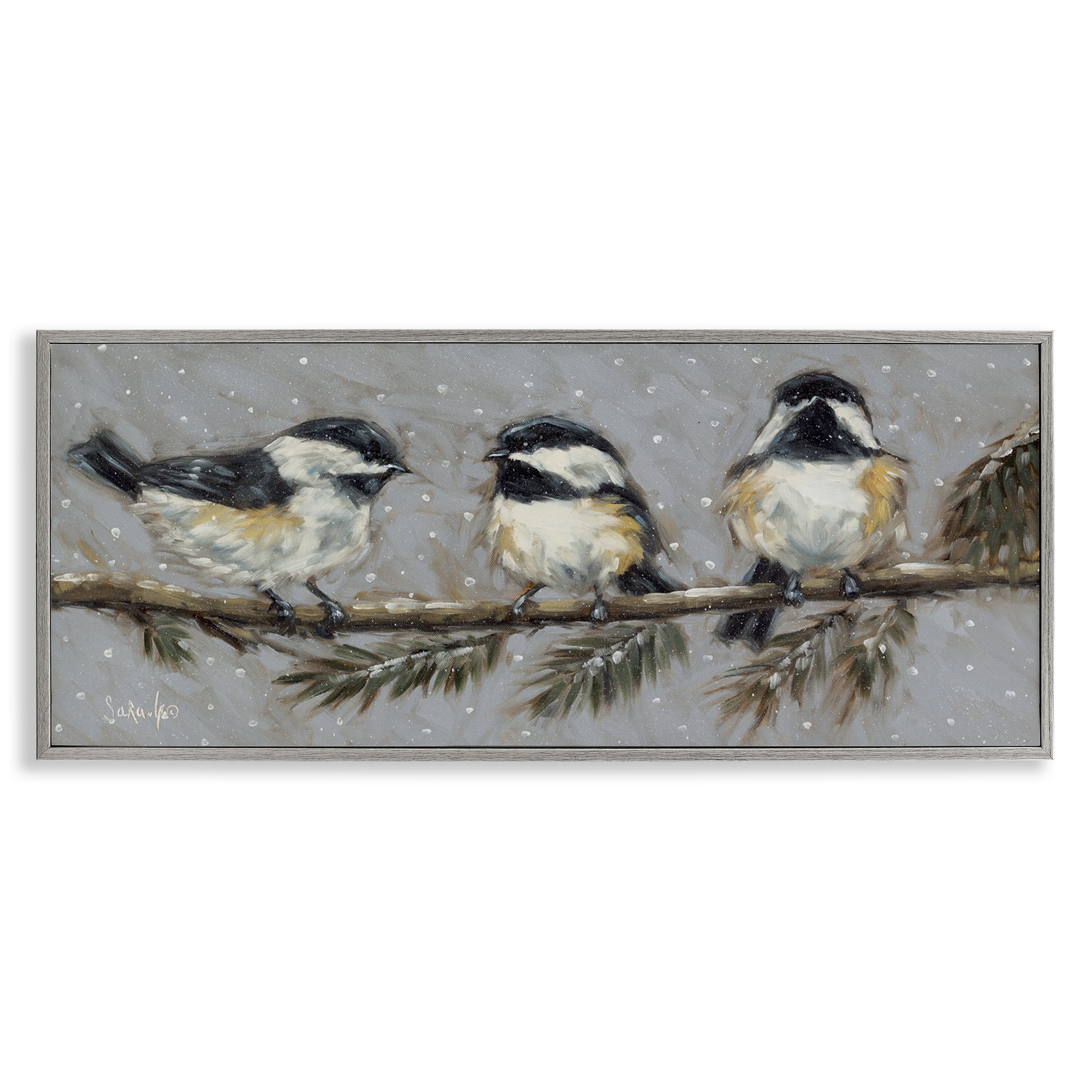 Stupell Industries Winter Bird Trio Animals & Insects Painting Gray Framed Art Print Wall Art, 24 x 10
