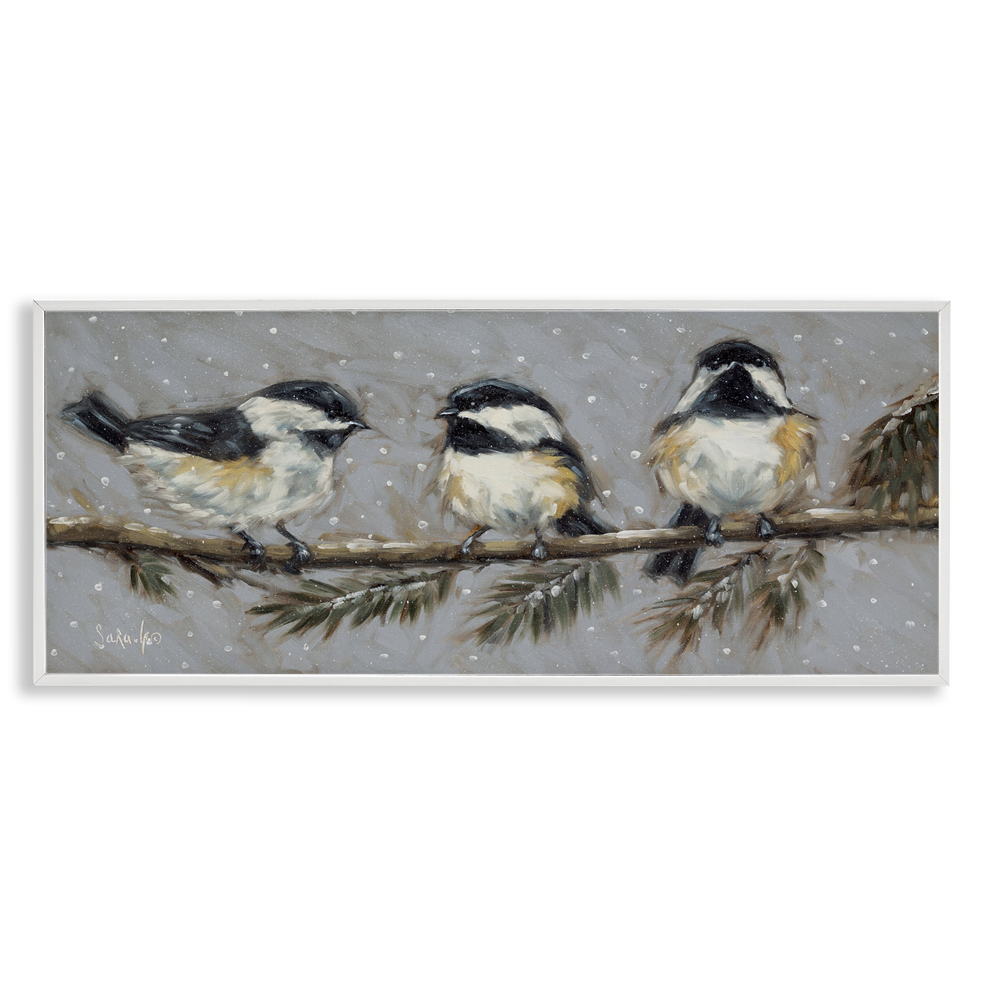 Stupell Industries Winter Bird Trio Animals & Insects Painting White Framed Art Print Wall Art, 24 x 10