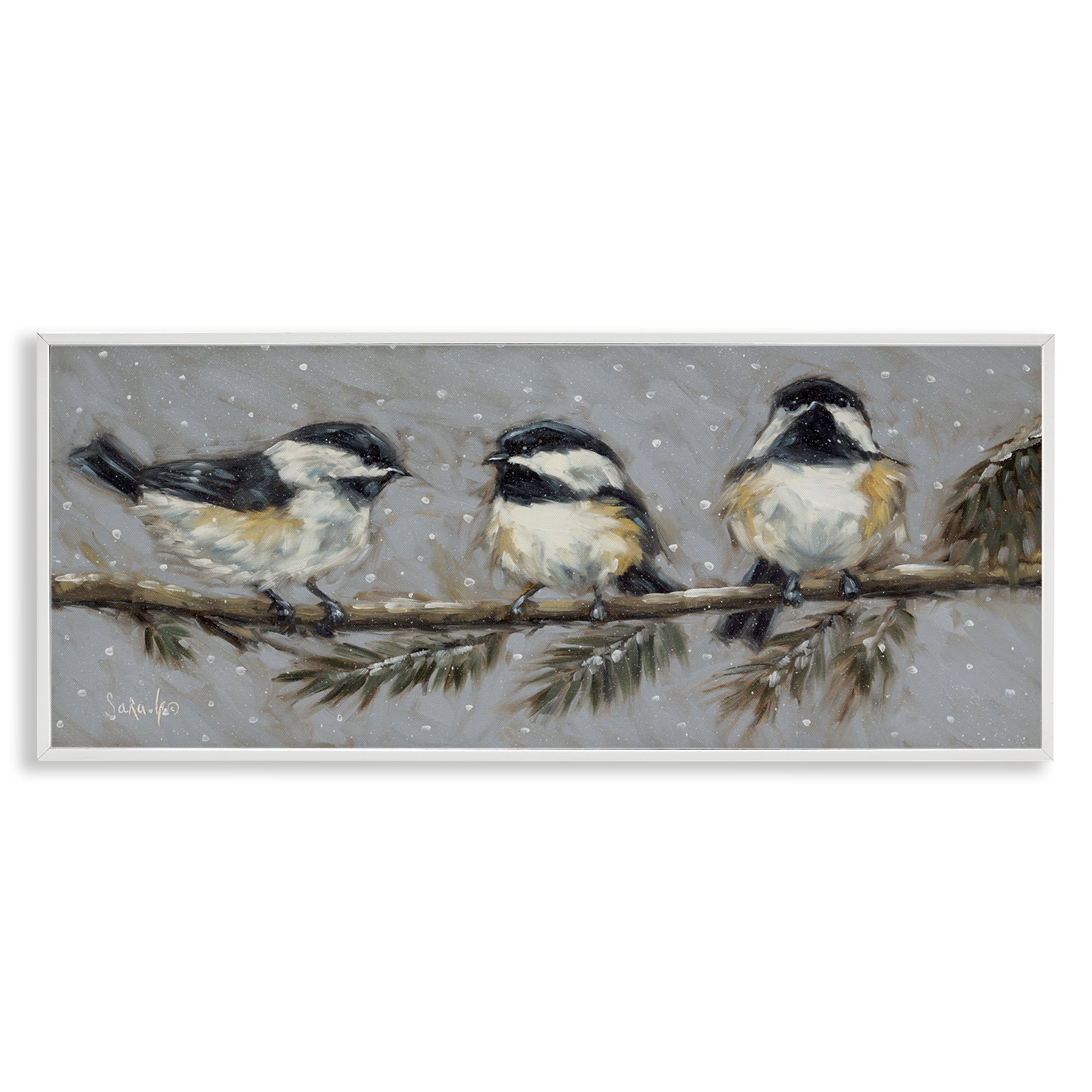 Stupell Industries Winter Bird Trio Animals & Insects Painting White Framed Art Print Wall Art, 30 x 13