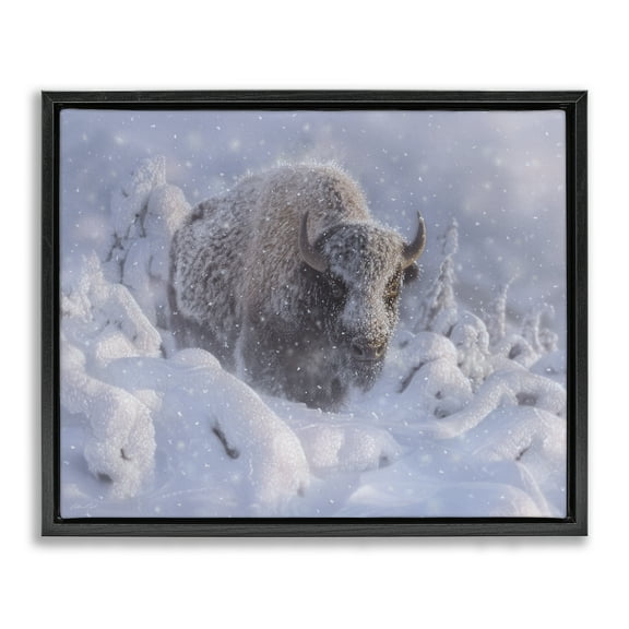 Stupell Industries Winter Bison In Deep Black Framed Floater Canvas Wall Art design by Collin Bogle, 17 x 21