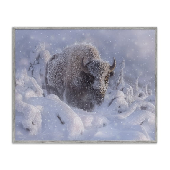 Stupell Industries Winter Bison In Deep Gray Framed Giclee Art design by Collin Bogle, 11 x 14