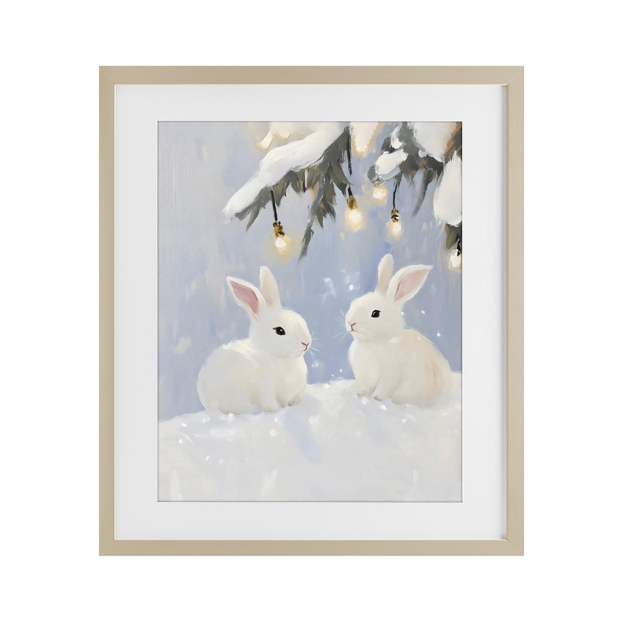 Stupell Industries Winter Bunnies Under Twinkling Lights Birch Framed Print Under Glass, design by The Prints Vibe