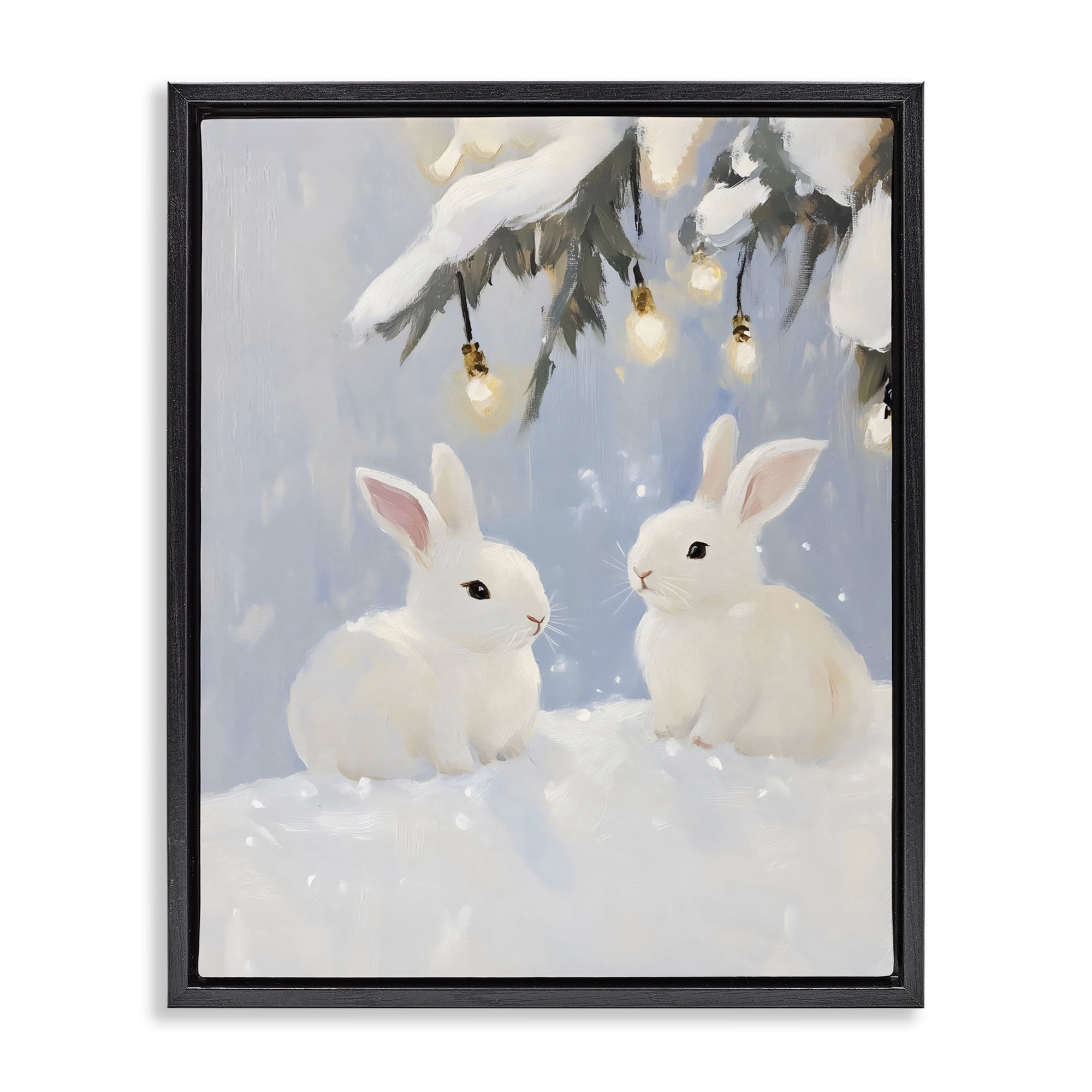 Stupell Industries Winter Bunnies Under Twinkling Lights Black Framed Floater Canvas Wall Art, design by The Prints Vibe