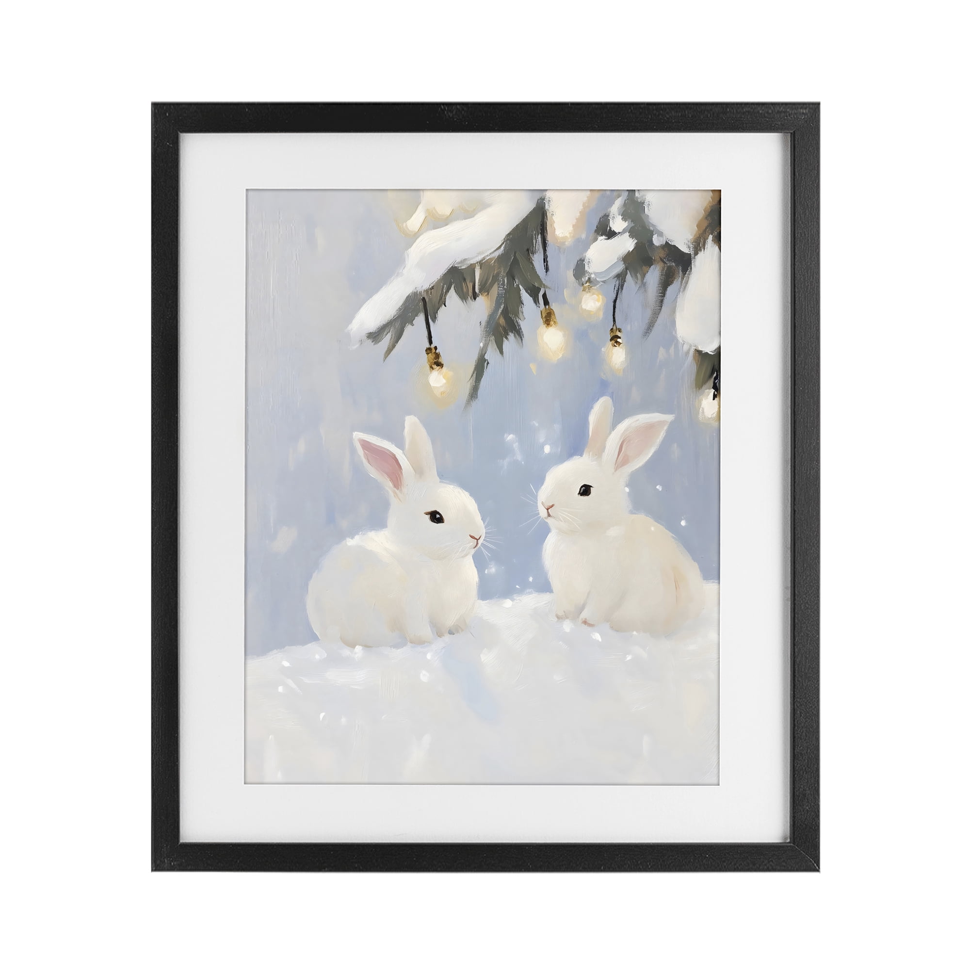 Stupell Industries Winter Bunnies Under Twinkling Lights Black Framed Print Under Glass, design by The Prints Vibe