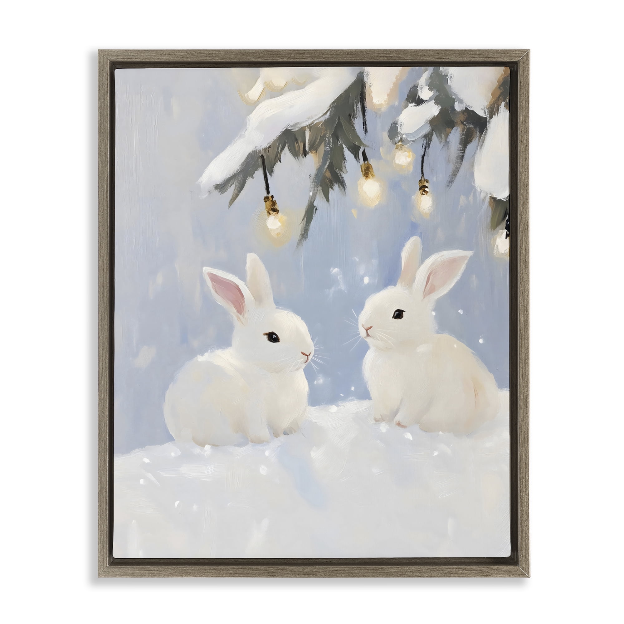 Stupell Industries Winter Bunnies Under Twinkling Lights Brown Framed Floater Canvas Wall Art, design by The Prints Vibe