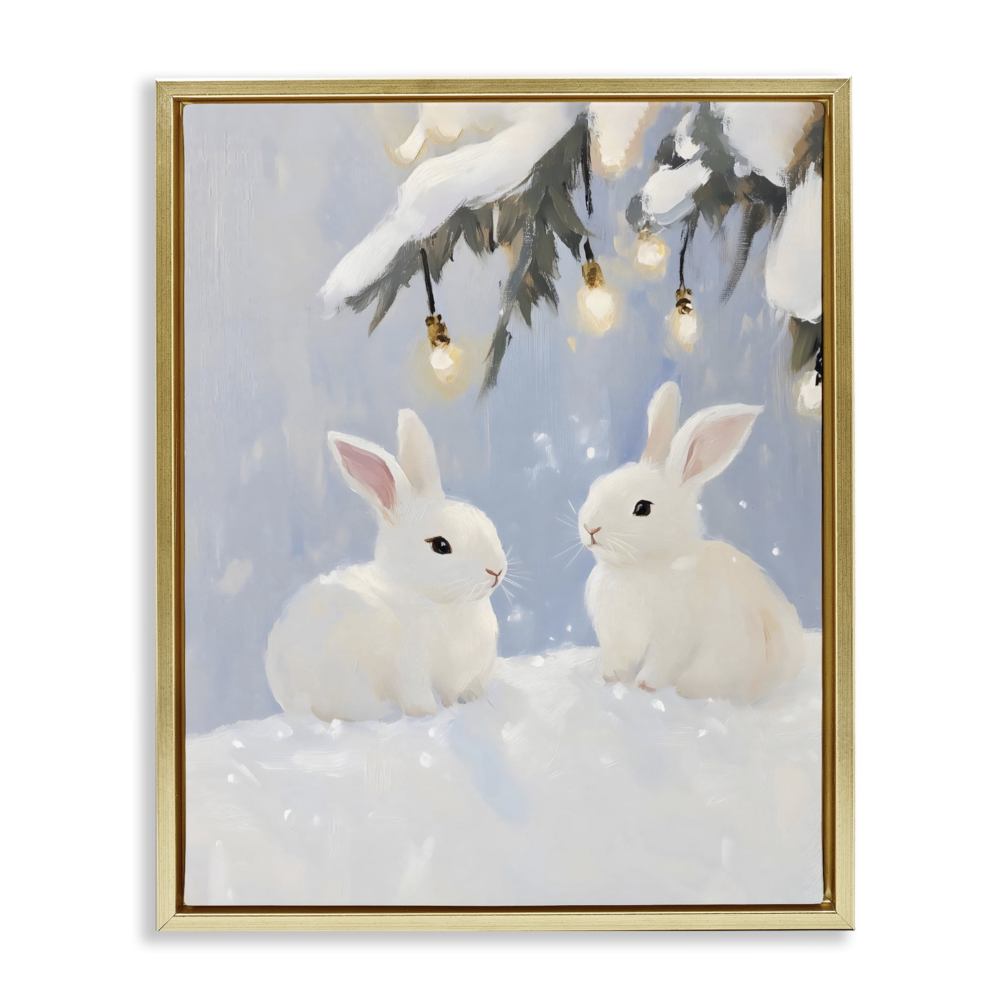 Stupell Industries Winter Bunnies Under Twinkling Lights Gold Framed Floater Canvas Wall Art, design by The Prints Vibe