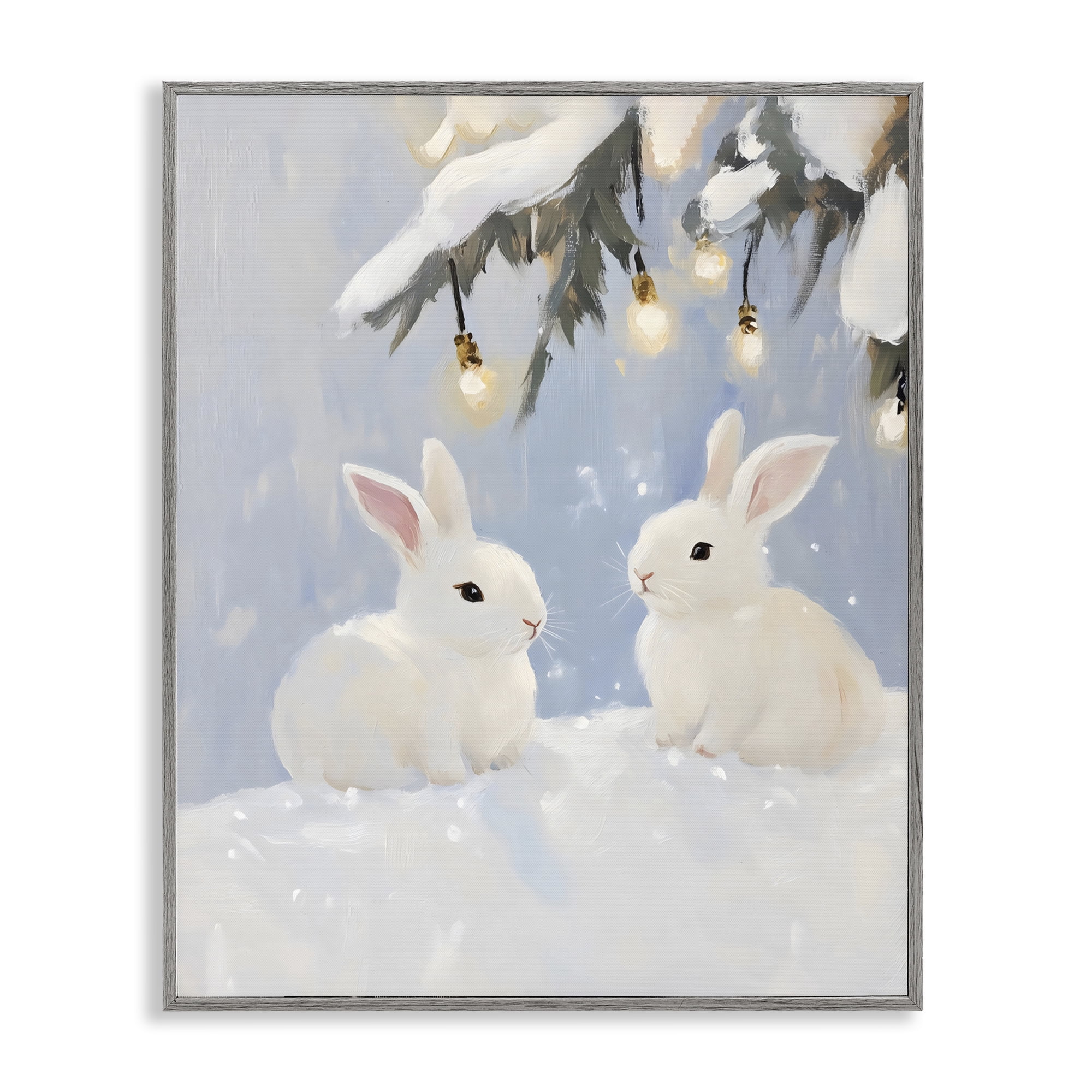 Stupell Industries Winter Bunnies Under Twinkling Lights Gray Framed Giclee Art, design by The Prints Vibe