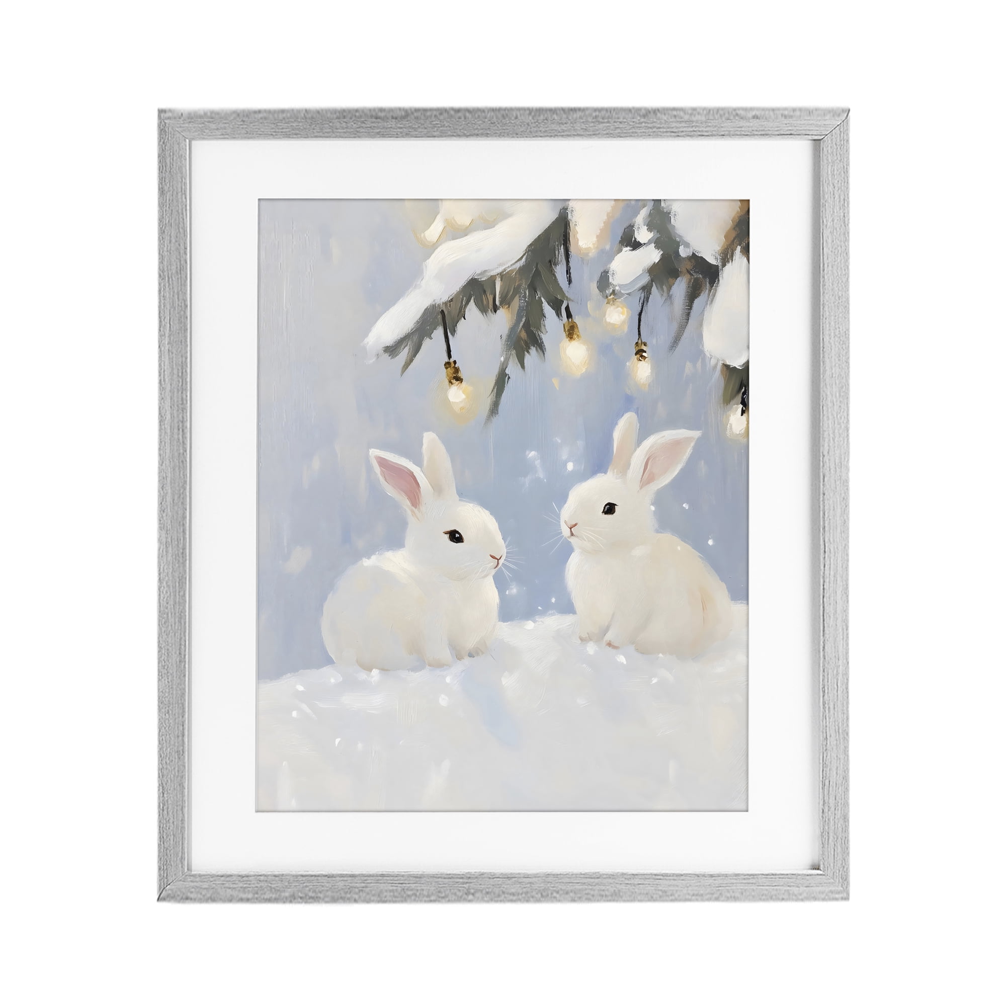 Stupell Industries Winter Bunnies Under Twinkling Lights Gray Framed Print Under Glass, design by The Prints Vibe
