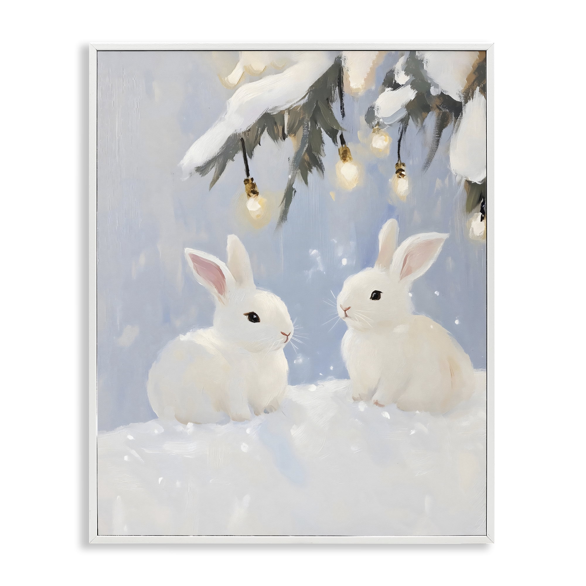 Stupell Industries Winter Bunnies Under Twinkling Lights White Framed Giclee Art, design by The Prints Vibe