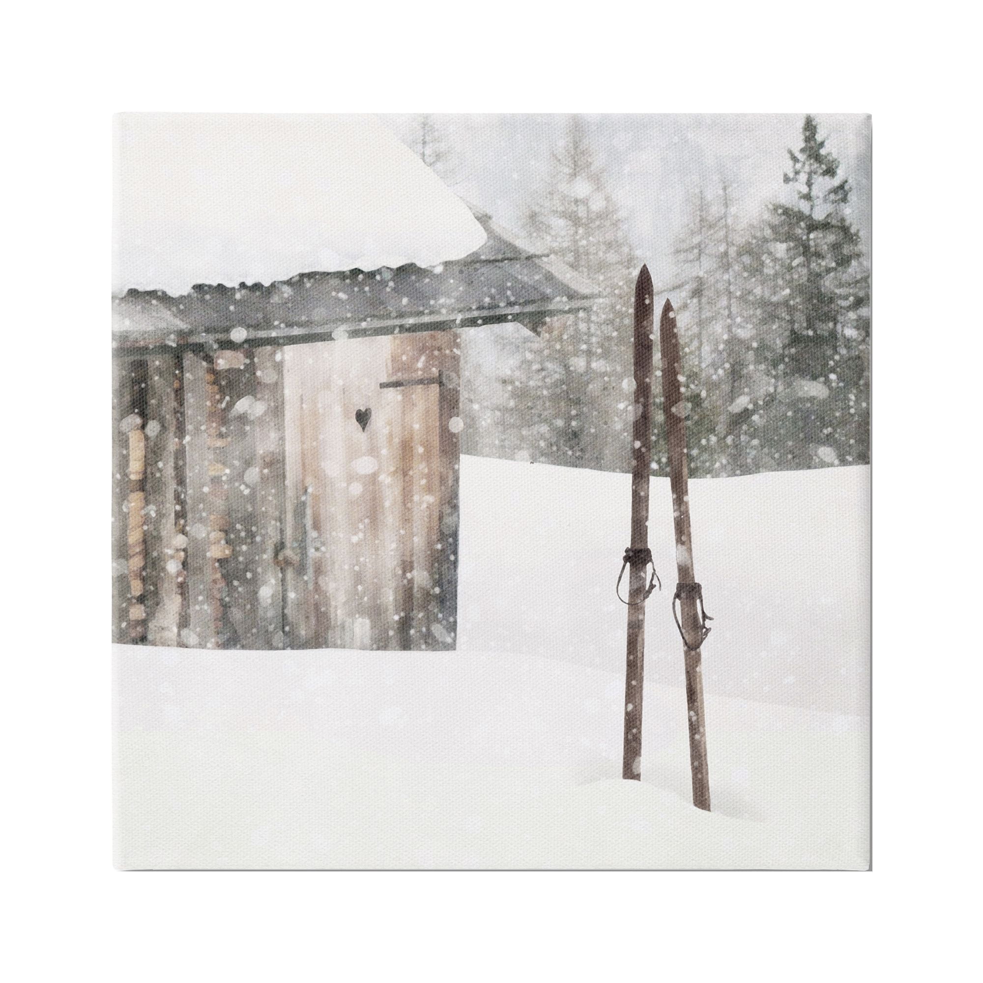 Stupell Industries Winter Cabin Skis Nature Painting Gallery Wrapped Canvas Print Wall Art, 17 x 17