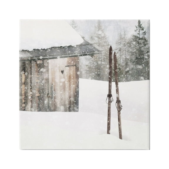 Stupell Industries Winter Cabin Skis Nature Painting Gallery Wrapped Canvas Print Wall Art, 36 x 36