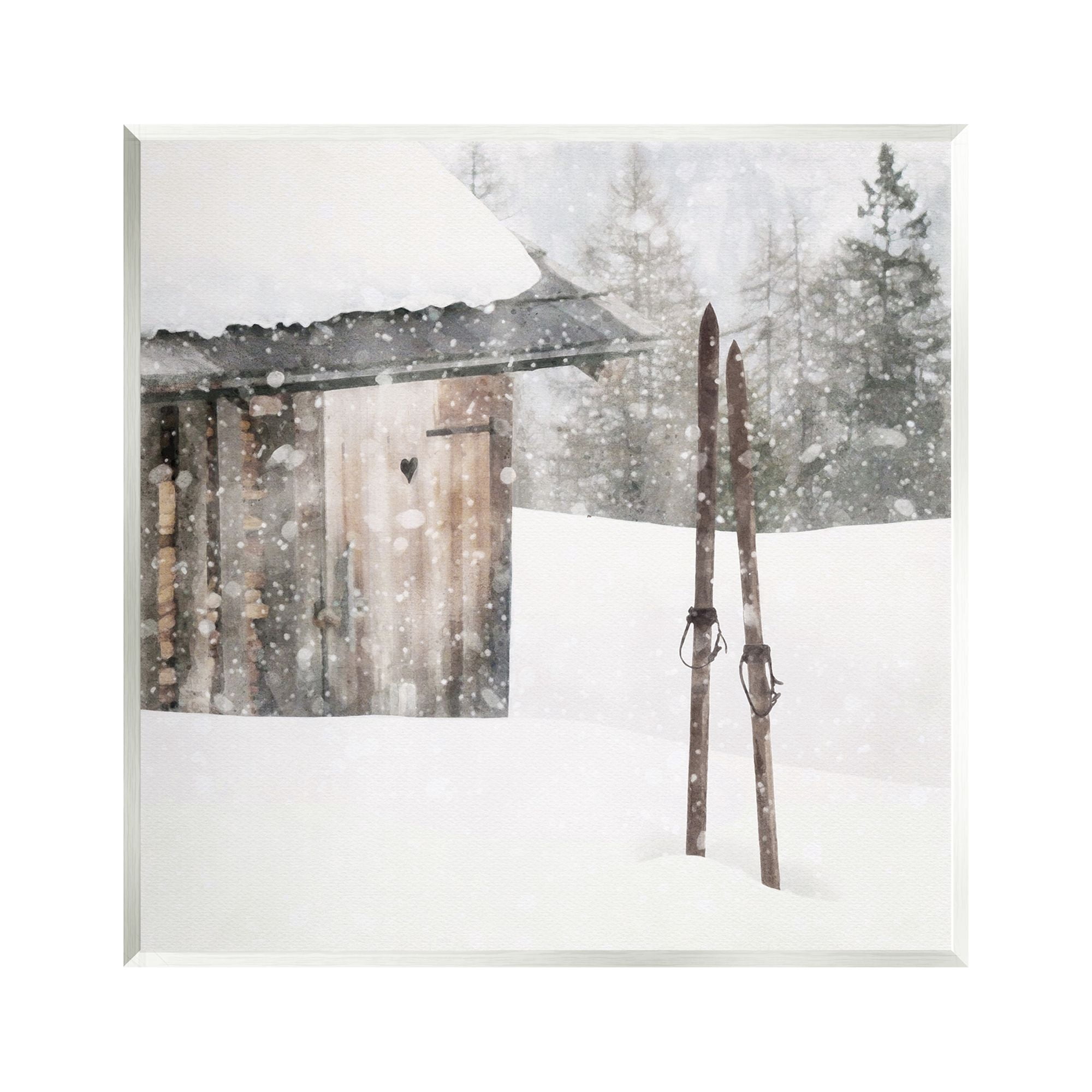 Stupell Industries Winter Cabin Skis Nature Painting Unframed Art Print Wall Art, 12 x 12