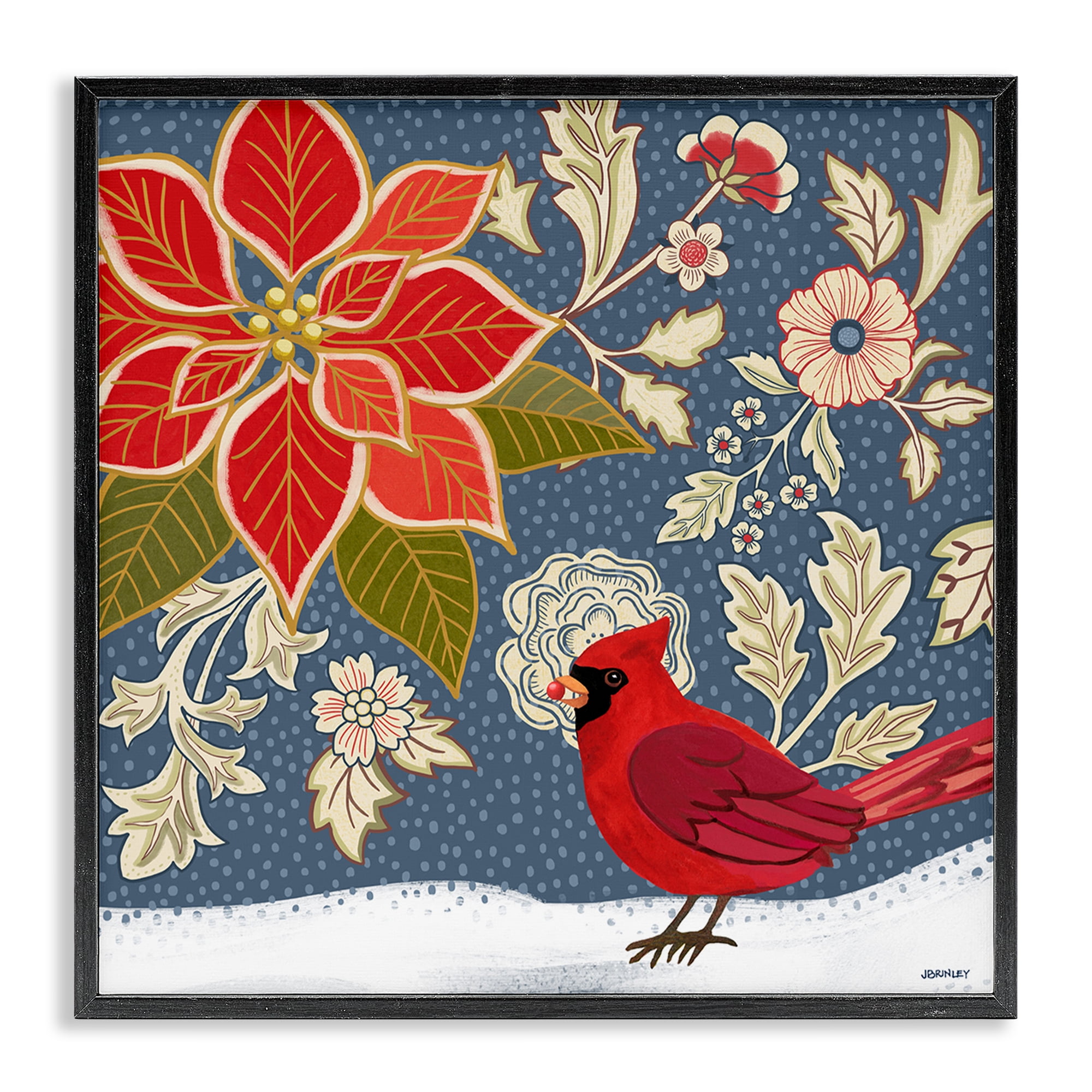 Stupell Industries Winter Cardinal in Snow Animals & Insects Painting Black Framed Art Print Wall Art, 24 x 24