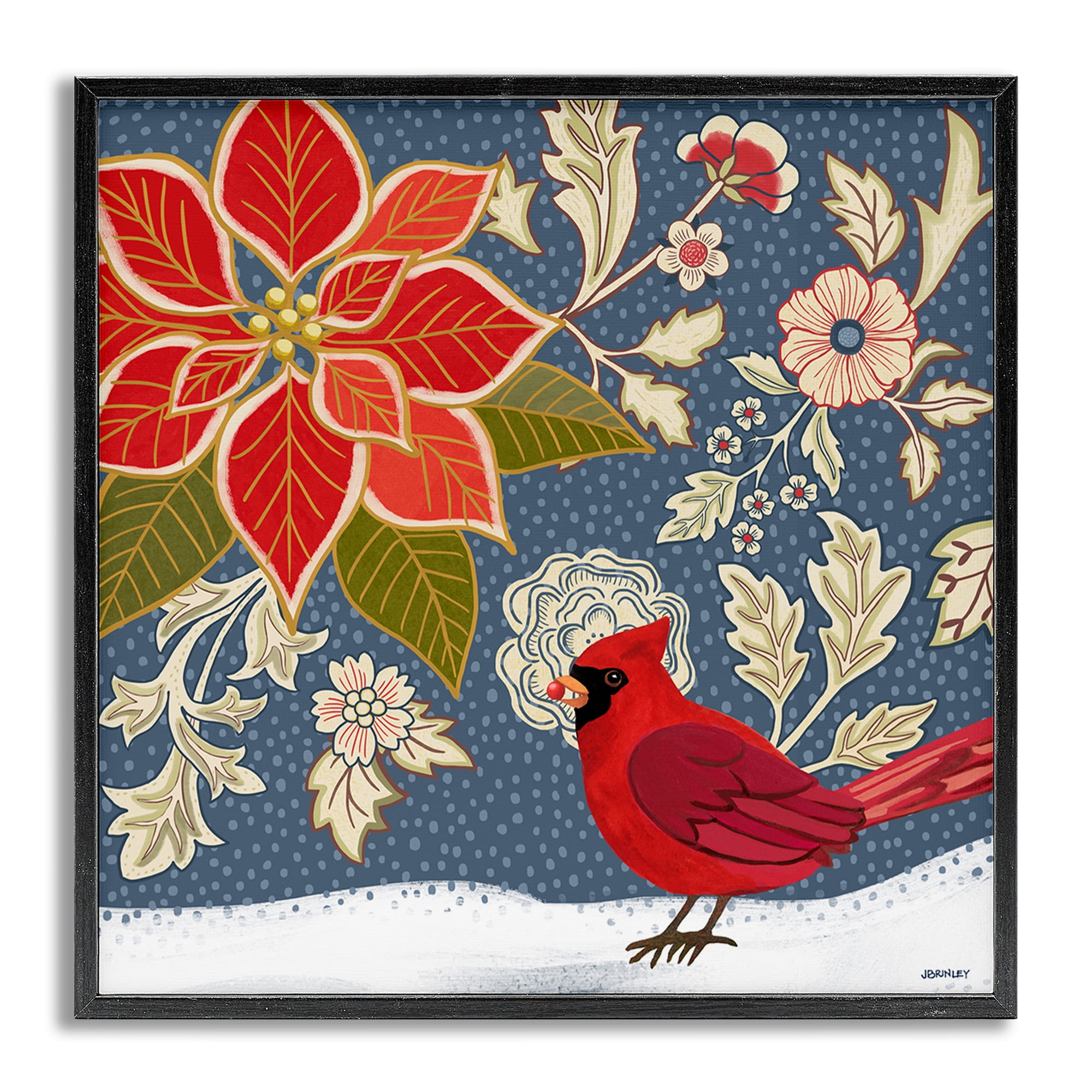 Stupell Industries Winter Cardinal in Snow Animals & Insects Painting Gray Framed Art Print Wall Art, 24 x 24