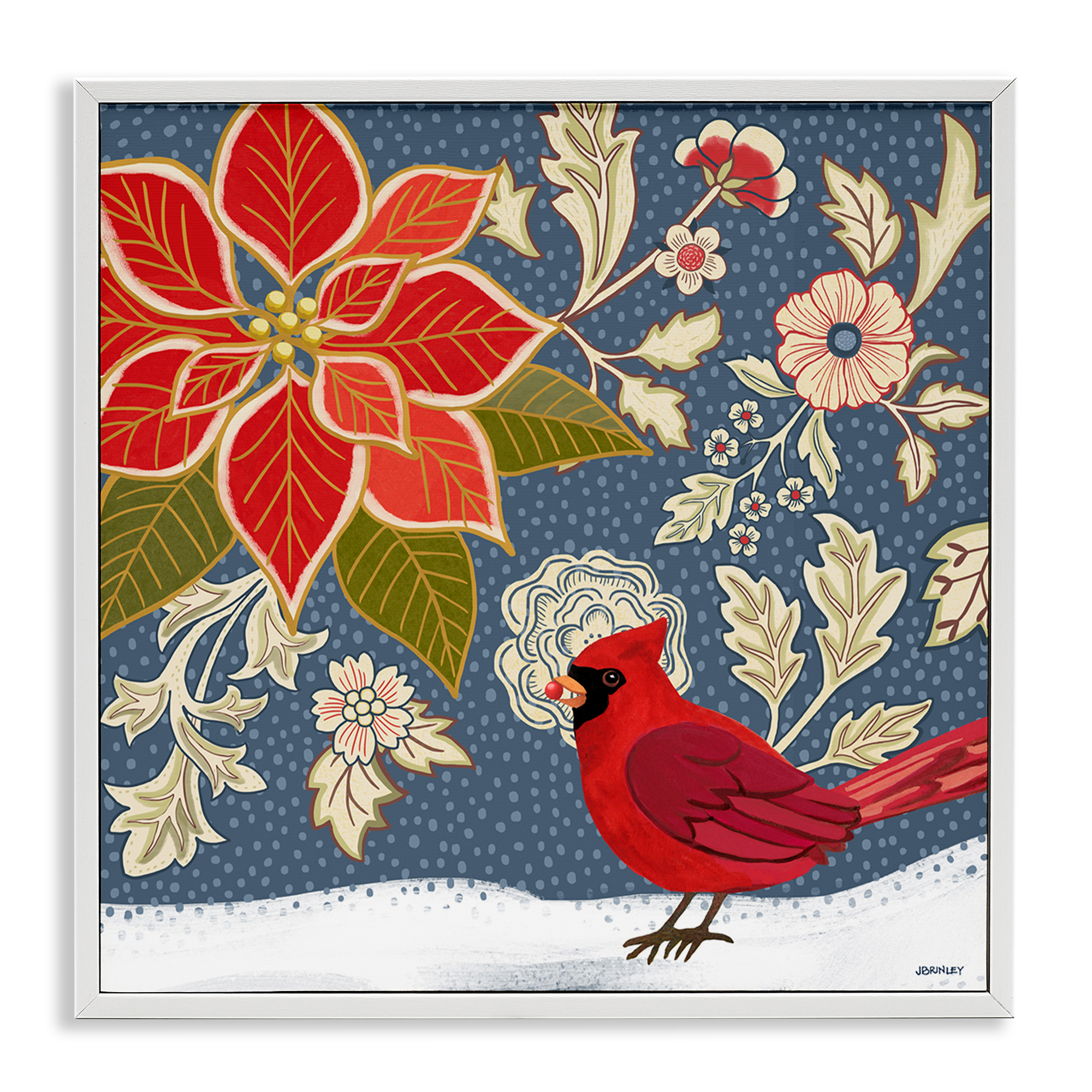 Stupell Industries Winter Cardinal in Snow Animals & Insects Painting White Framed Art Print Wall Art, 24 x 24