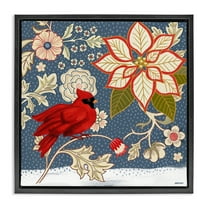 Stupell Industries Winter Cardinal with Flowers Animals & Insects Painting Black Floater Framed Canvas Art Print Wall Art, 18 x 18