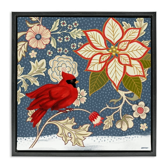 Stupell Industries Winter Cardinal with Flowers Animals & Insects Painting Black Floater Framed Canvas Art Print Wall Art, 18 x 18