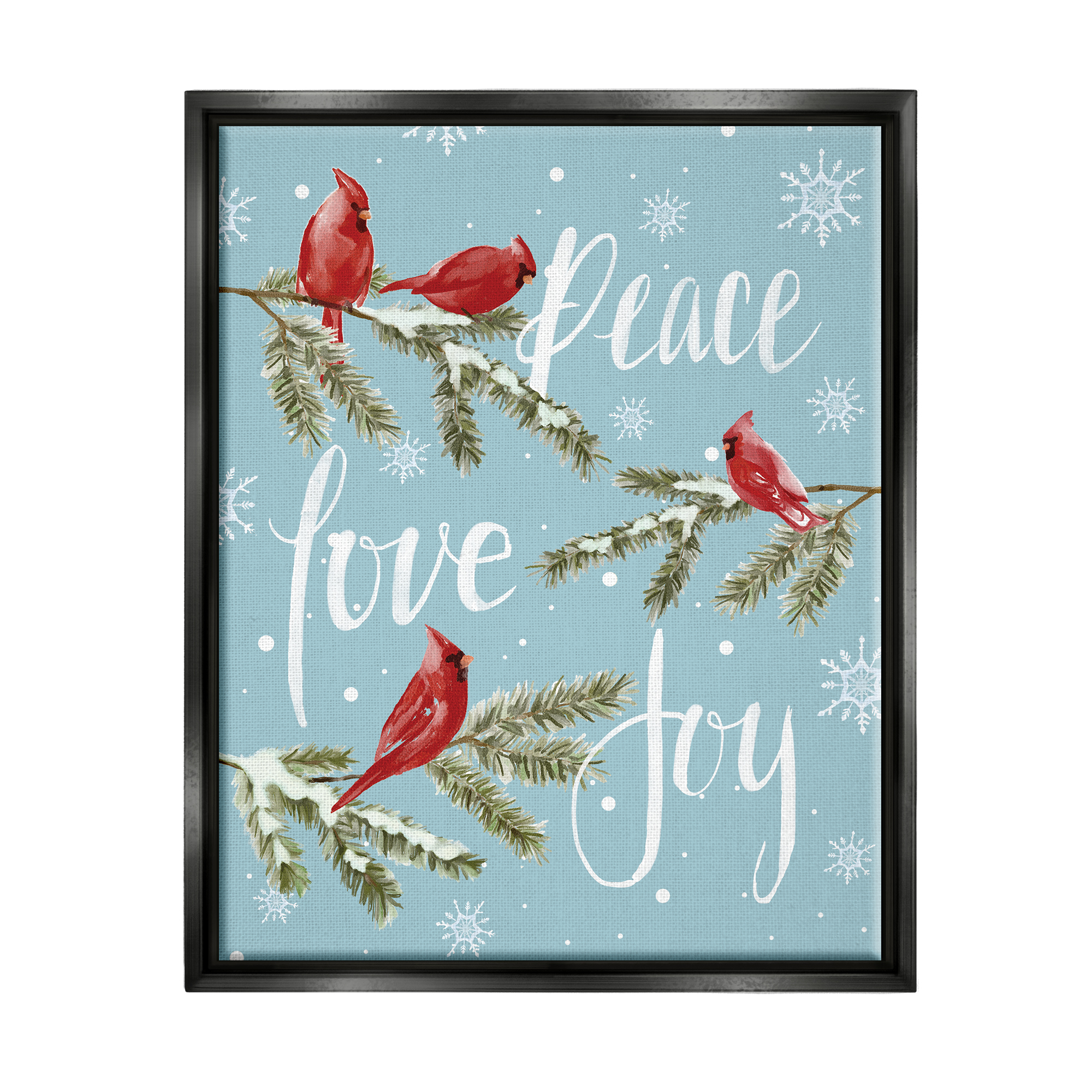 Stupell Industries Winter Cardinals Perched Holiday Painting Black Floater Framed Art Print Wall Art, 17 x 21