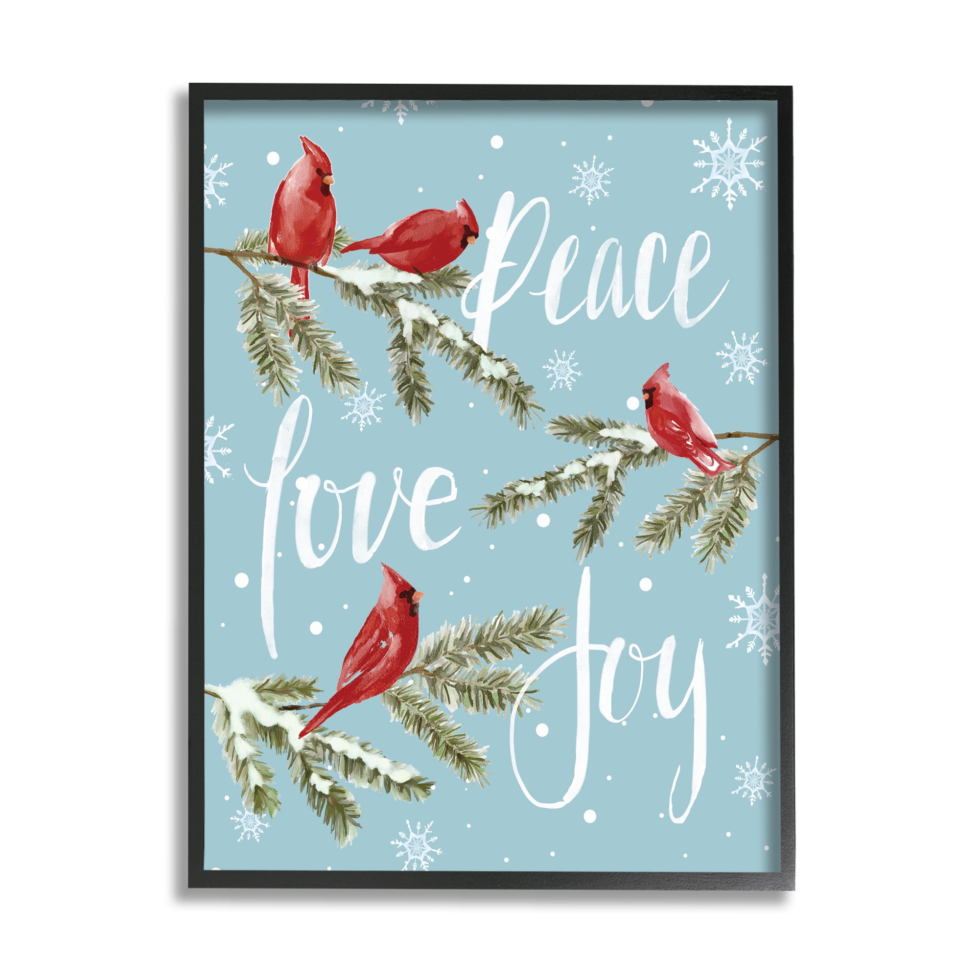 Stupell Industries Winter Cardinals Perched Holiday Painting Black Framed Art Print Wall Art, 11 x 14