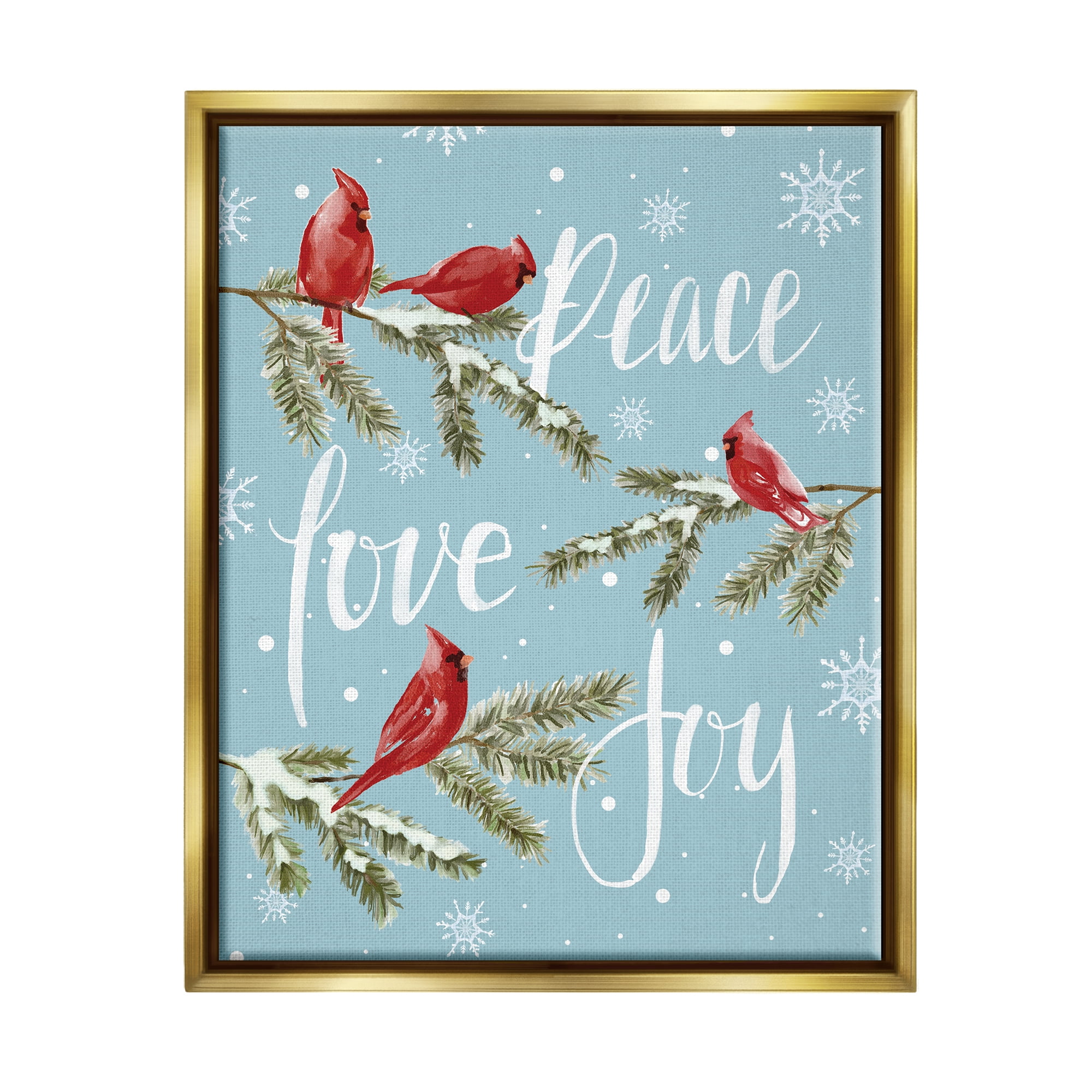 Stupell Industries Winter Cardinals Perched Holiday Painting Gold Floater Framed Art Print Wall Art, 25 x 31